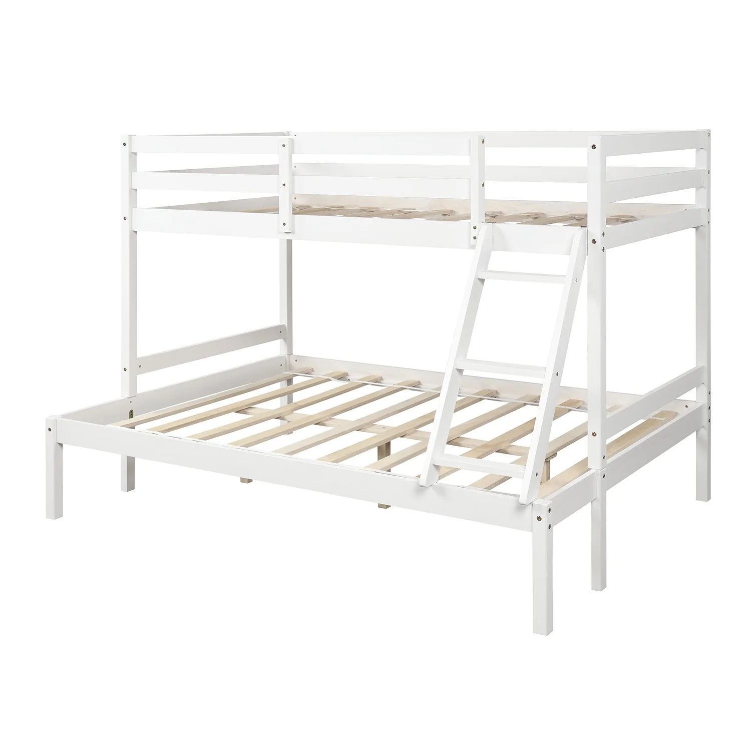 White Twin Size Full Size Bunk Bed By Homeroots - Image 3