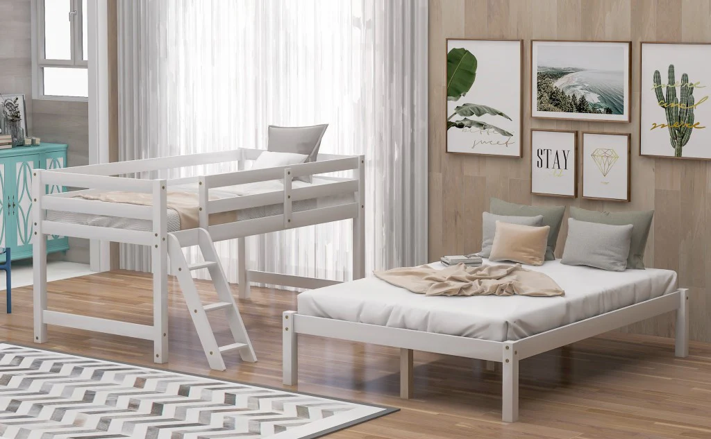 White Twin Size Full Size Bunk Bed By Homeroots - Image 9