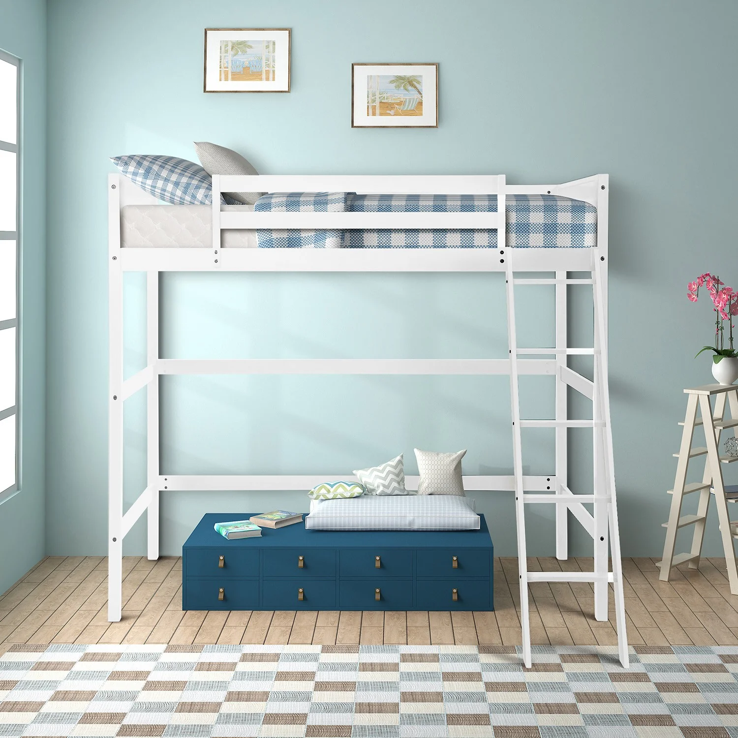 White Twin Size High Loft Bed By Homeroots - 404105 - Image 2
