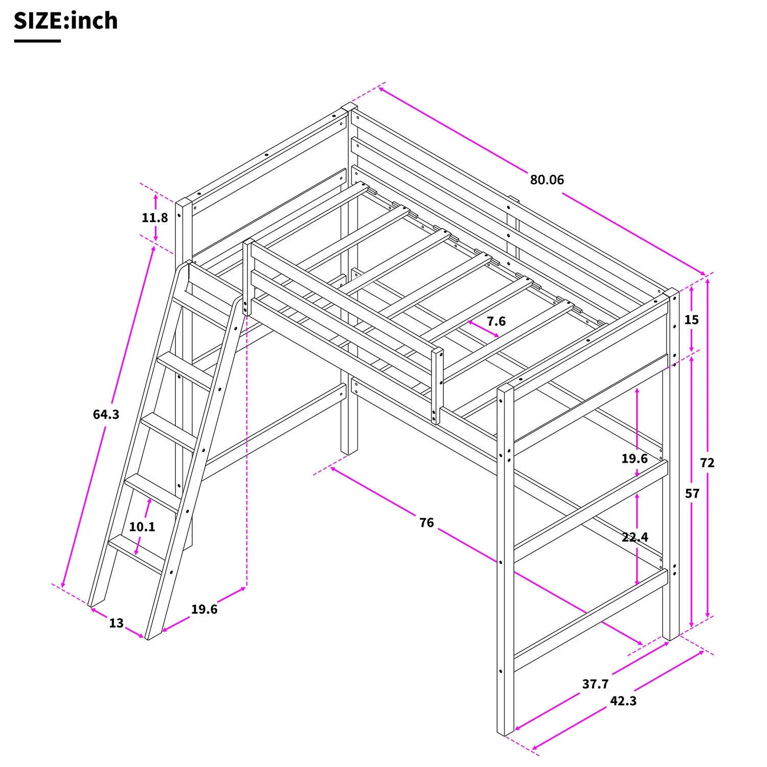 White Twin Size High Loft Bed By Homeroots - 404105 - Image 3