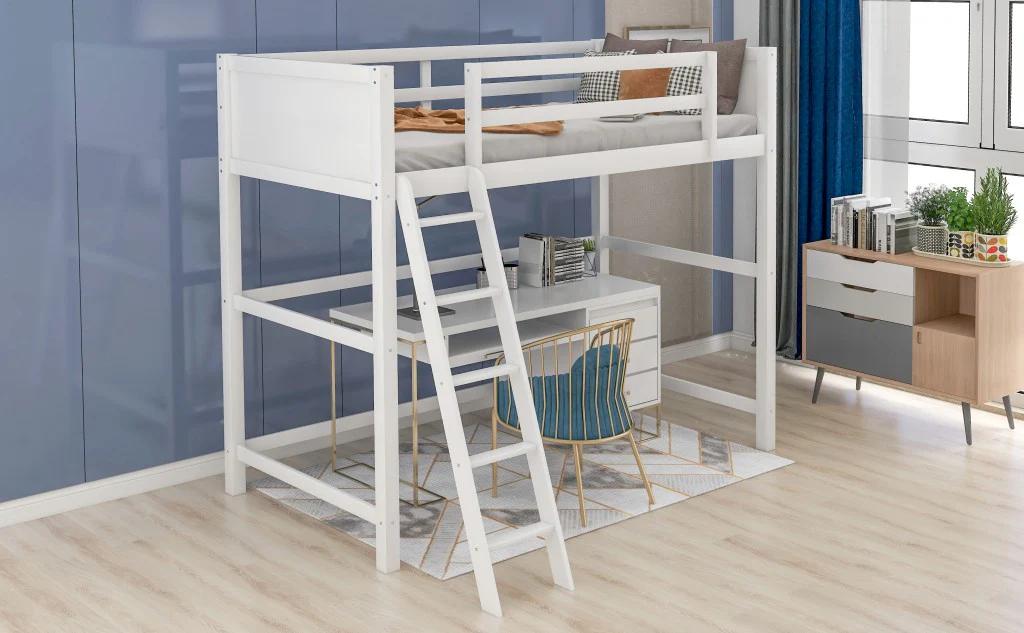 White Twin Size High Loft Bed By Homeroots - 404105 - Image 4