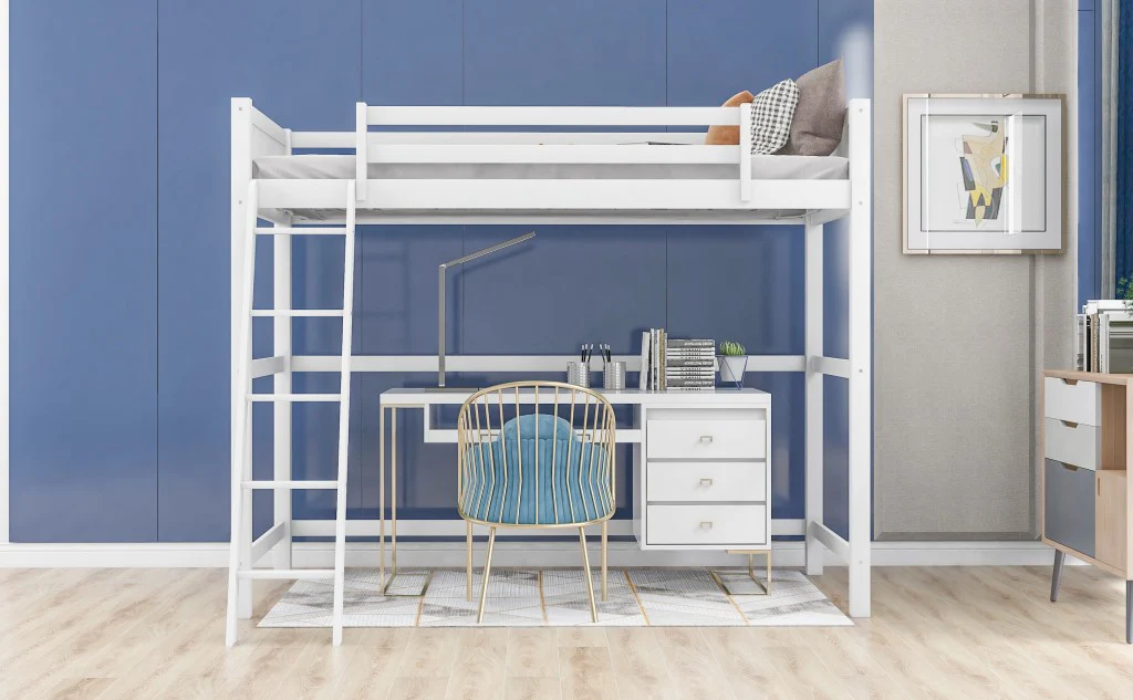 White Twin Size High Loft Bed By Homeroots - 404105 - Image 6