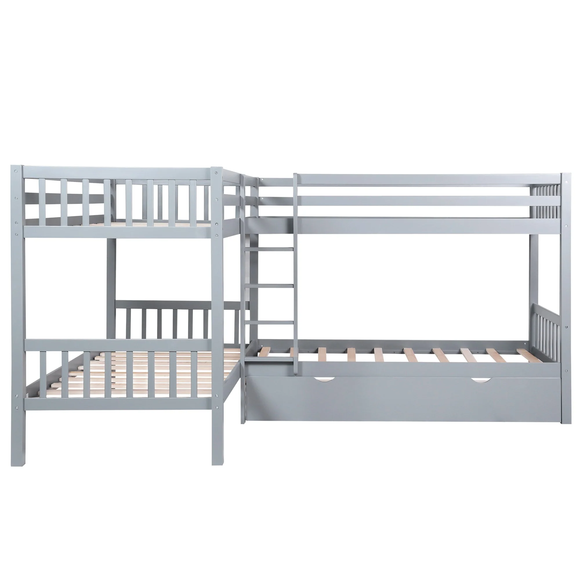White Twin Size L Shaped Double Bunk Bed With Drawer By Homeroots - Image 13