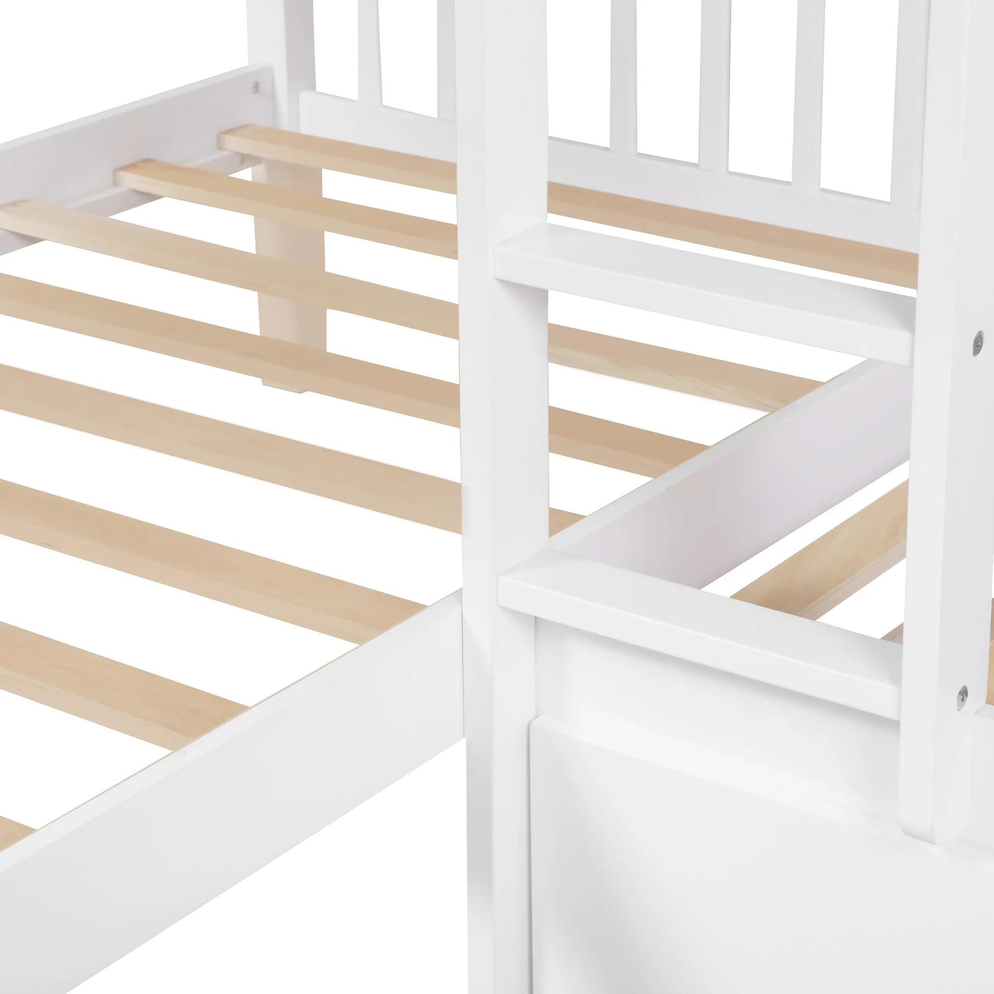 White Twin Size L Shaped Double Bunk Bed With Drawer By Homeroots - Image 6
