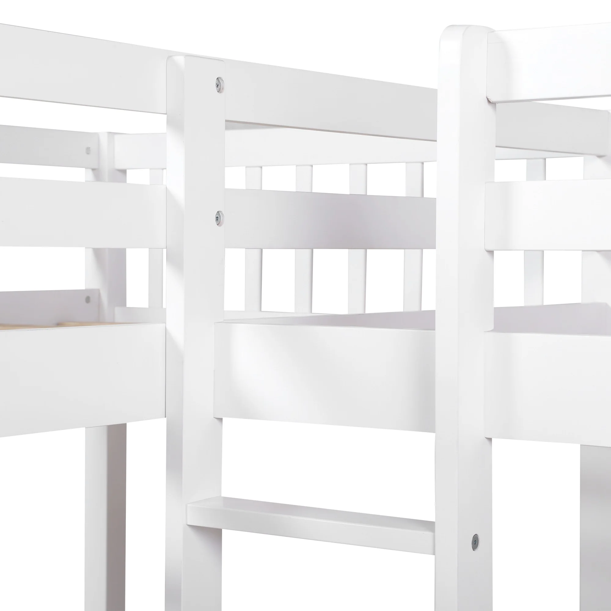White Twin Size L Shaped Double Bunk Bed With Drawer By Homeroots - Image 7