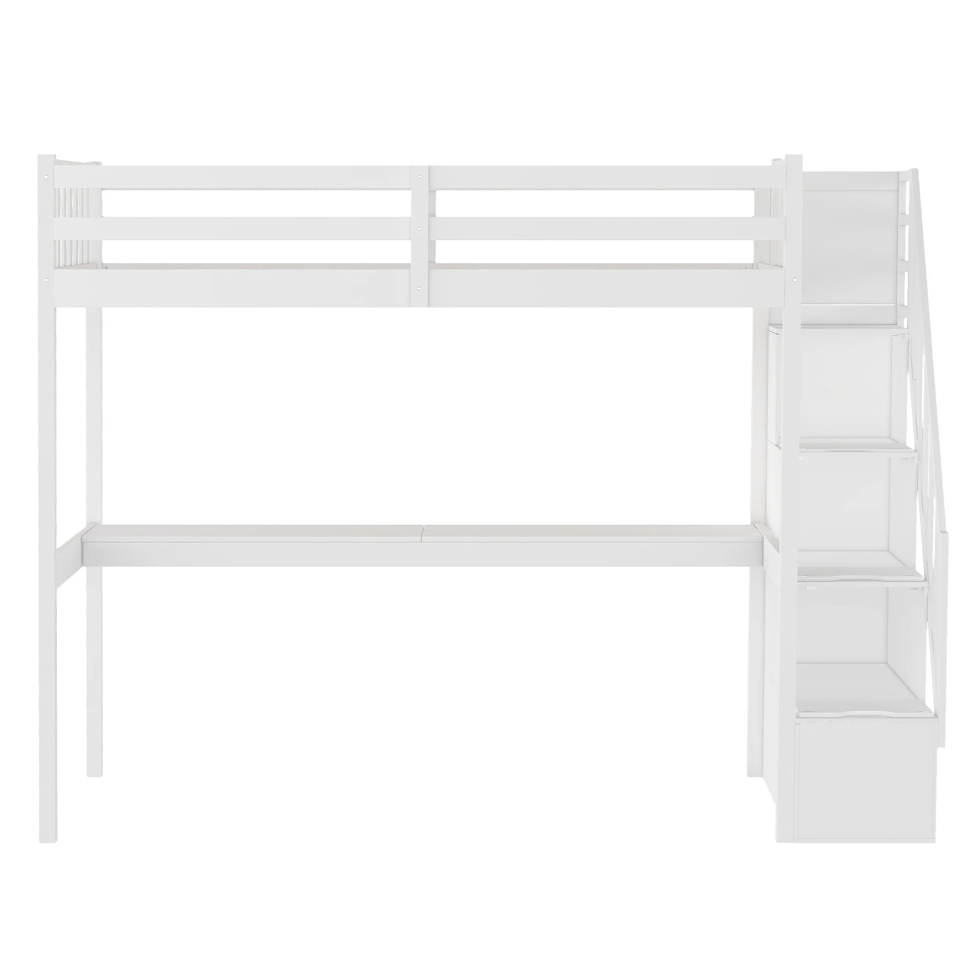 White Twin Size Loft Bed With Built In Desk And Stairway By Homeroots - Image 5