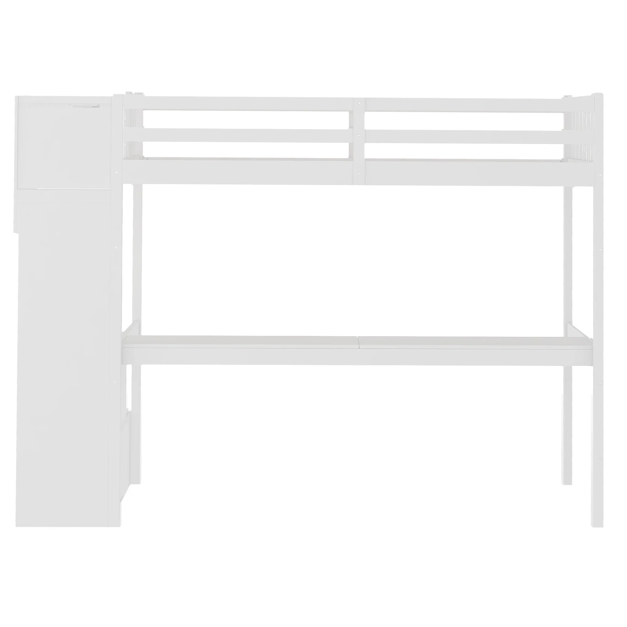 White Twin Size Loft Bed With Built In Desk And Stairway By Homeroots - Image 8
