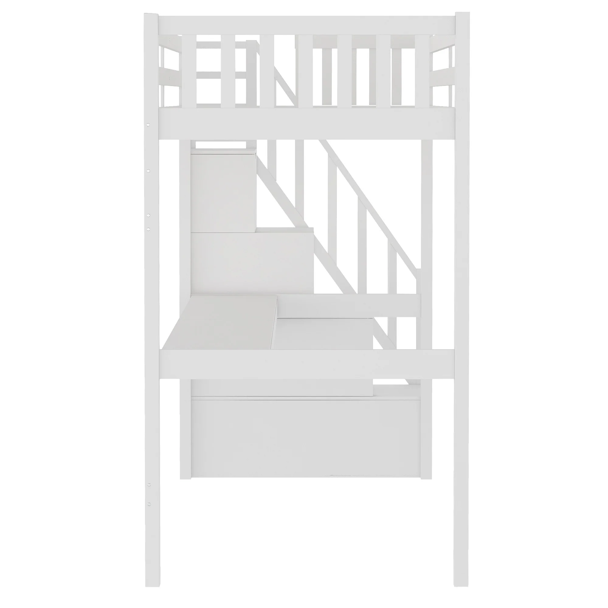 White Twin Size Loft Bed With Built In Desk And Stairway By Homeroots - Image 9