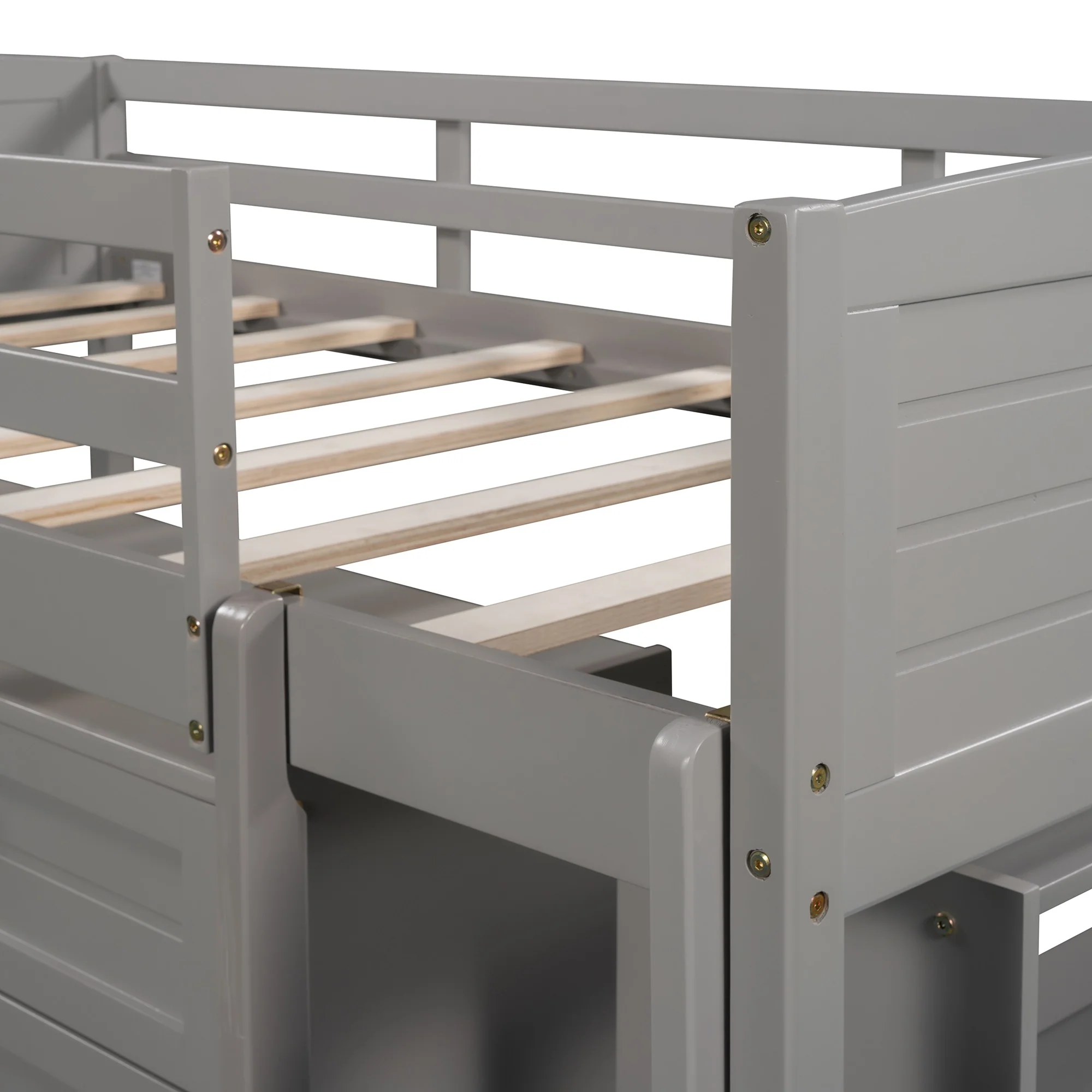 White Twin Size Low Loft Bed With Cabinets And Slide By Homeroots - Image 15