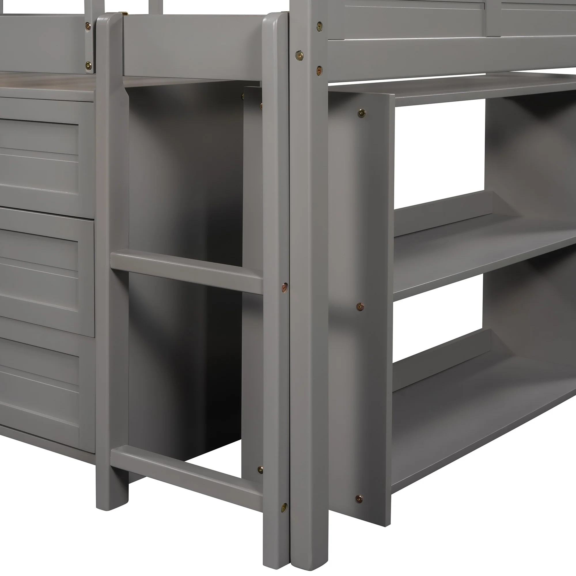 White Twin Size Low Loft Bed With Cabinets And Slide By Homeroots - Image 16