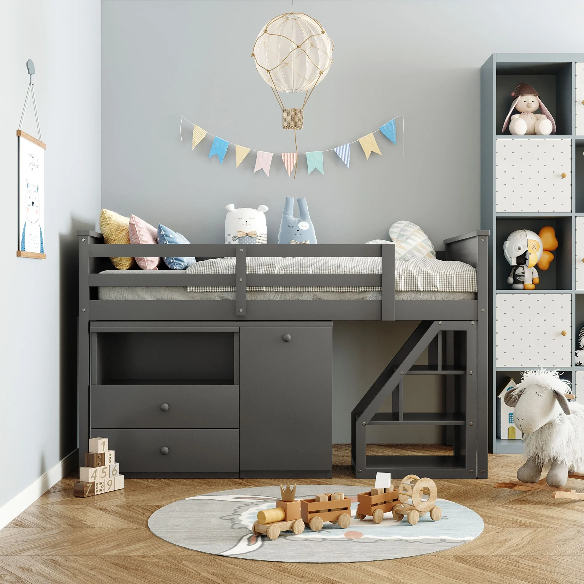 White Twin Size Low Loft Bed With Portable Desk By Homeroots - Image 11