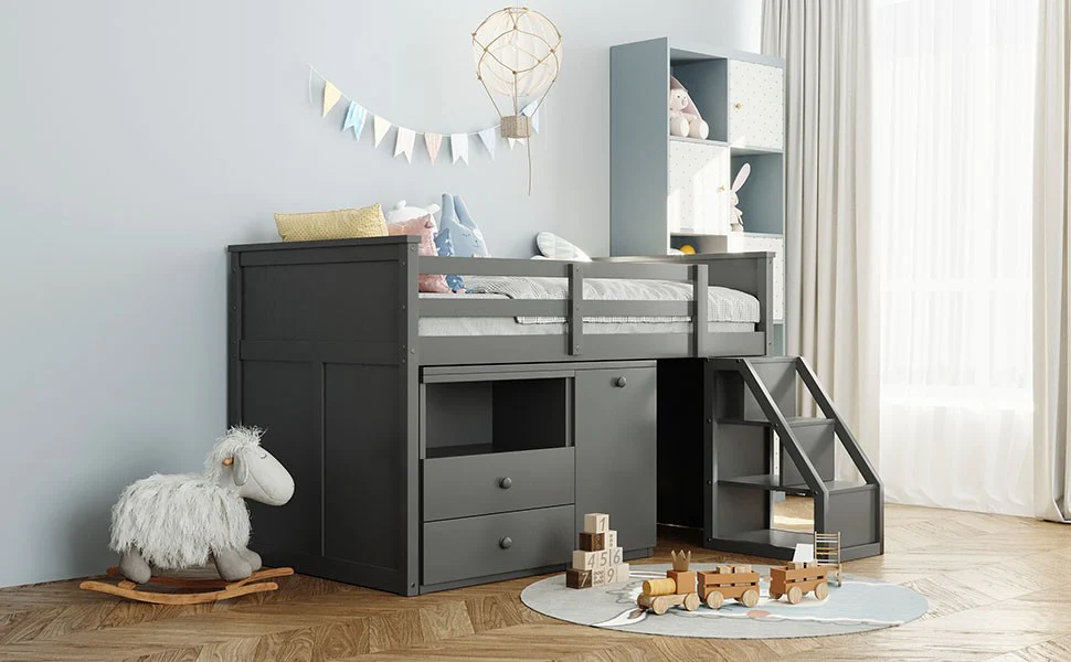 White Twin Size Low Loft Bed With Portable Desk By Homeroots - Image 13