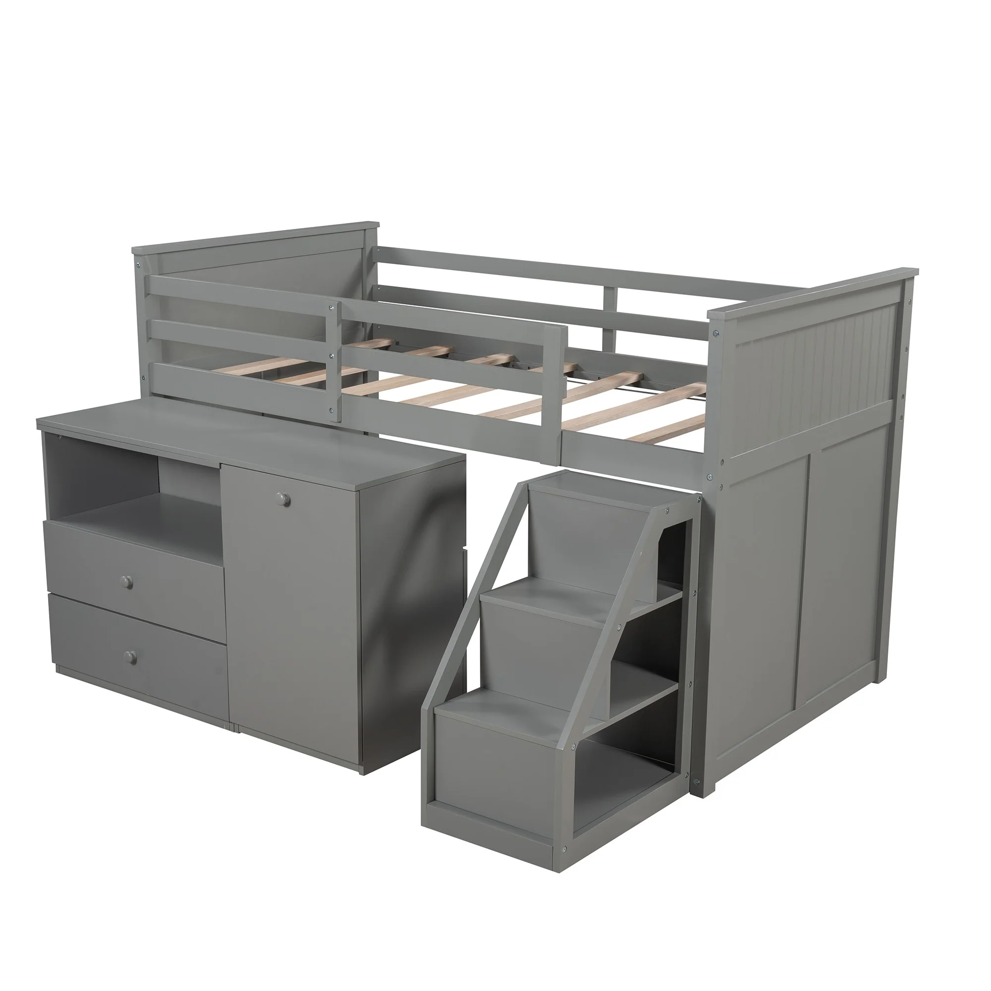 White Twin Size Low Loft Bed With Portable Desk By Homeroots - Image 14