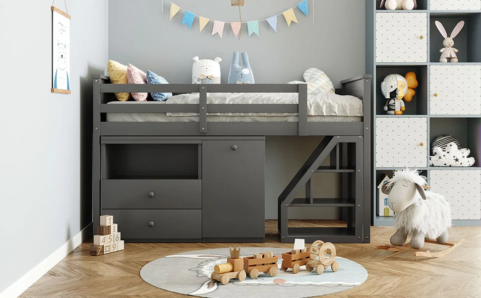 White Twin Size Low Loft Bed With Portable Desk By Homeroots - Image 15