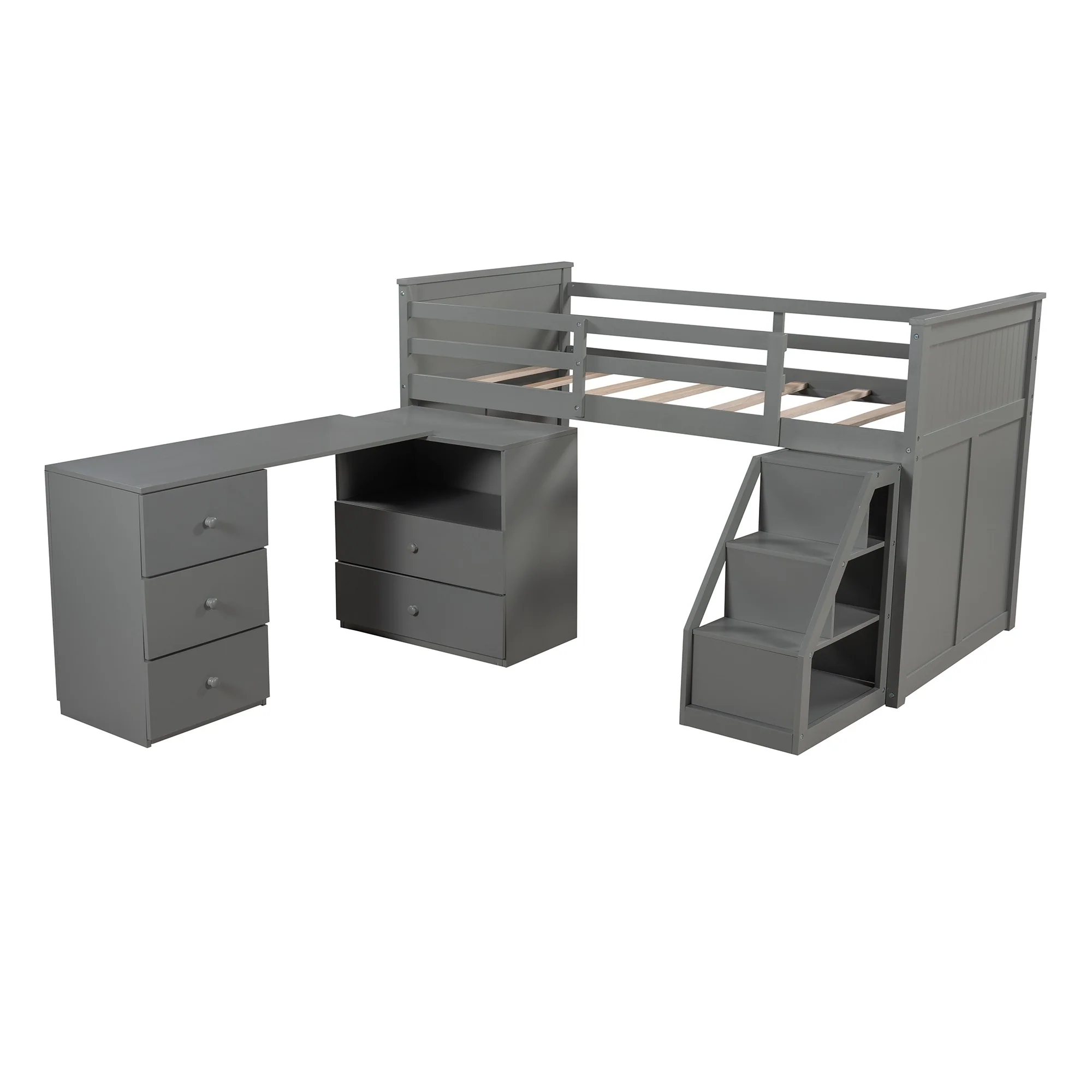 White Twin Size Low Loft Bed With Portable Desk By Homeroots - Image 17