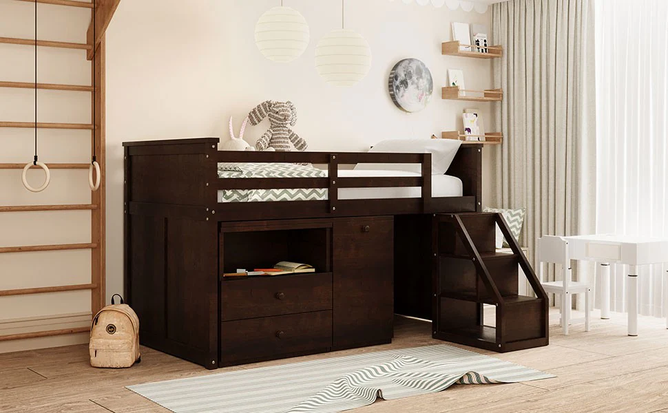 White Twin Size Low Loft Bed With Portable Desk By Homeroots - Image 22