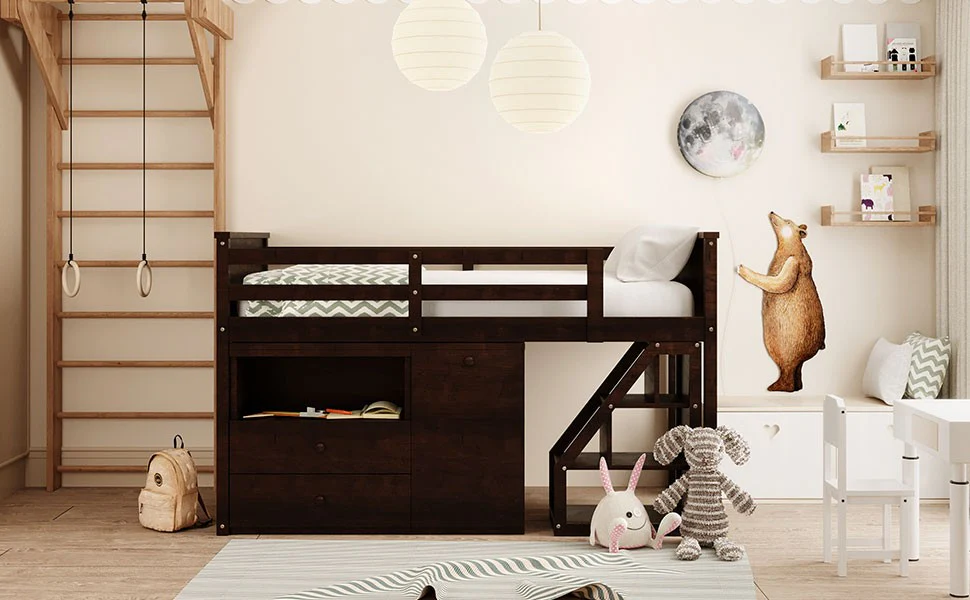 White Twin Size Low Loft Bed With Portable Desk By Homeroots - Image 23