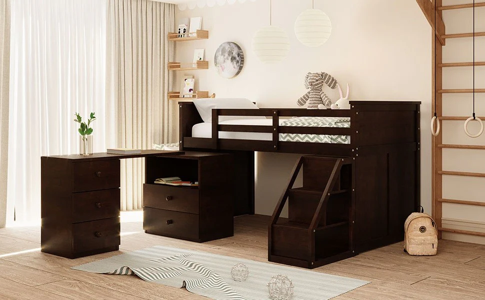 White Twin Size Low Loft Bed With Portable Desk By Homeroots - Image 24