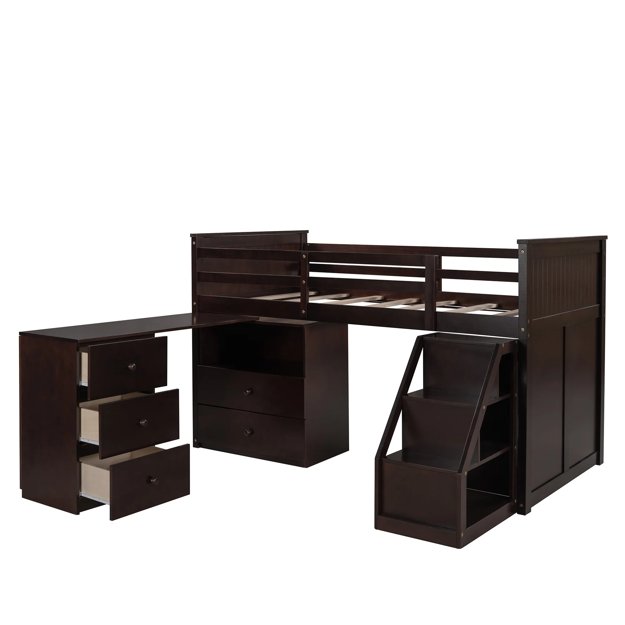 White Twin Size Low Loft Bed With Portable Desk By Homeroots - Image 25
