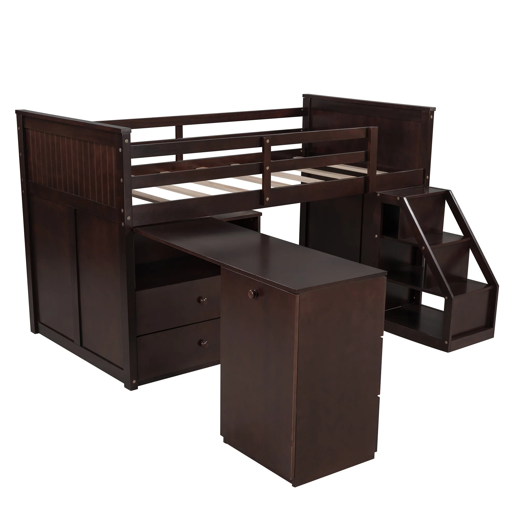 White Twin Size Low Loft Bed With Portable Desk By Homeroots - Image 27