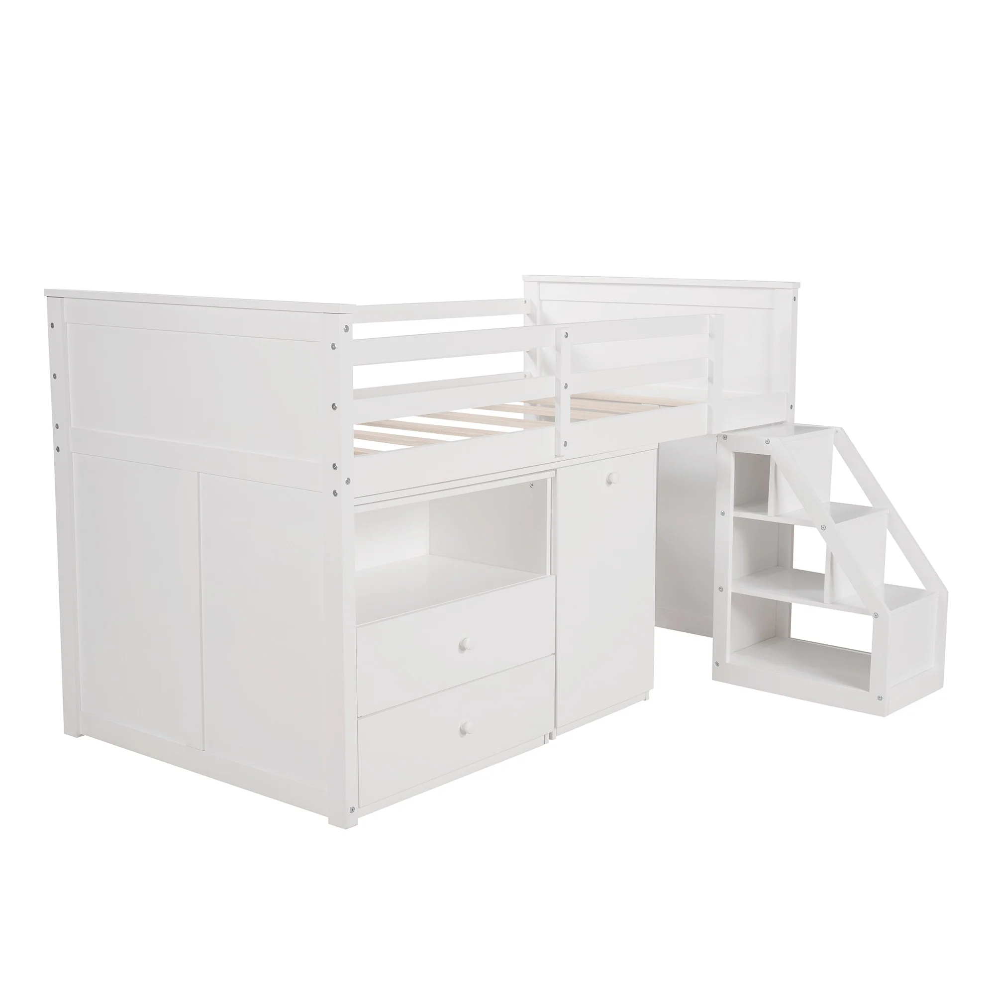 White Twin Size Low Loft Bed With Portable Desk By Homeroots - Image 7
