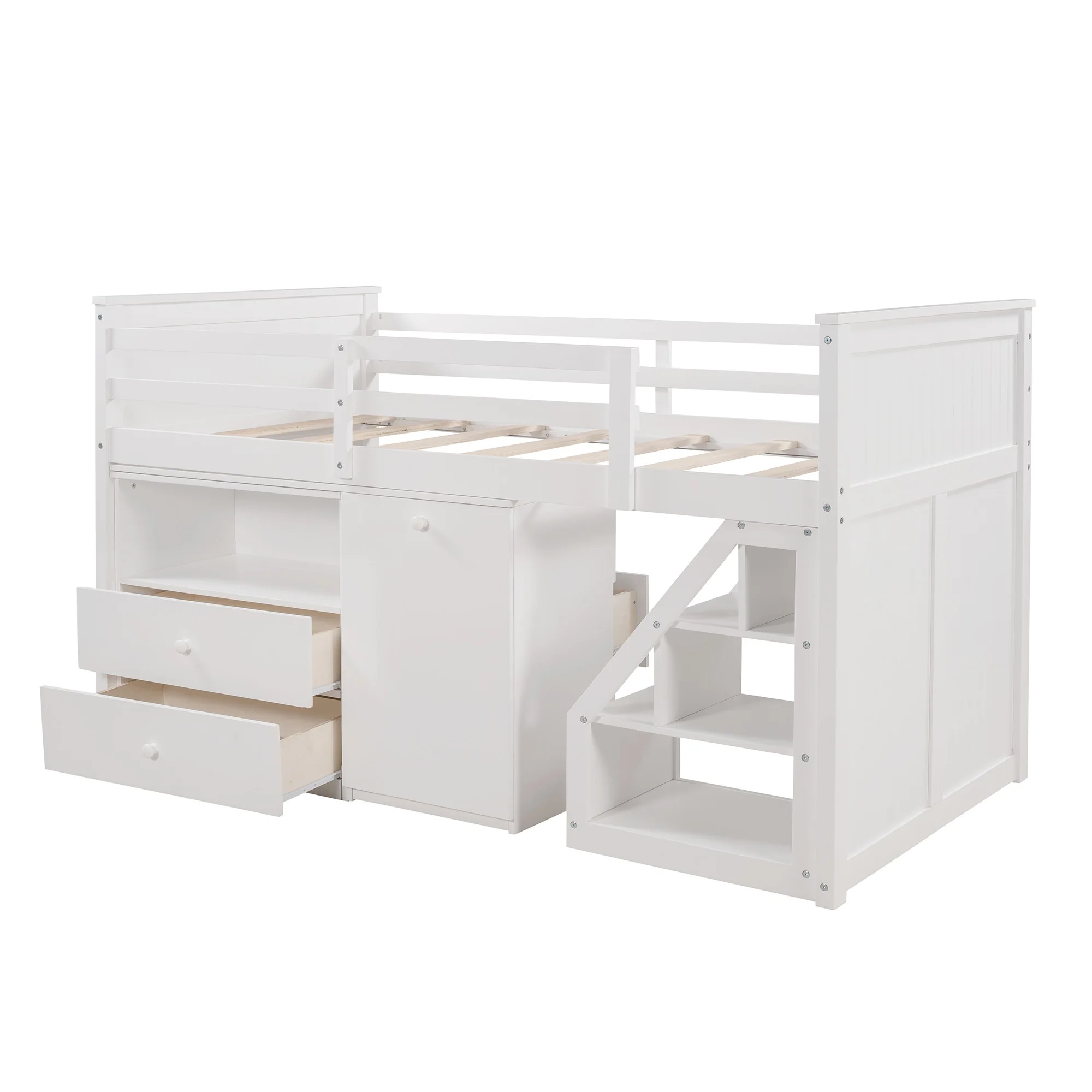 White Twin Size Low Loft Bed With Portable Desk By Homeroots - Image 9