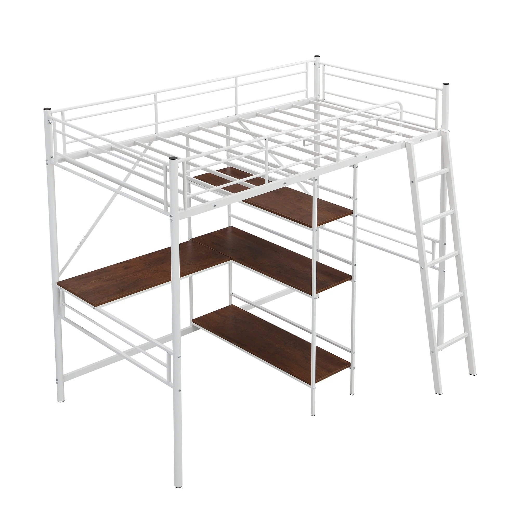 White Twin Size Metal Loft Bed With Desk And Shelves By Homeroots - Image 6