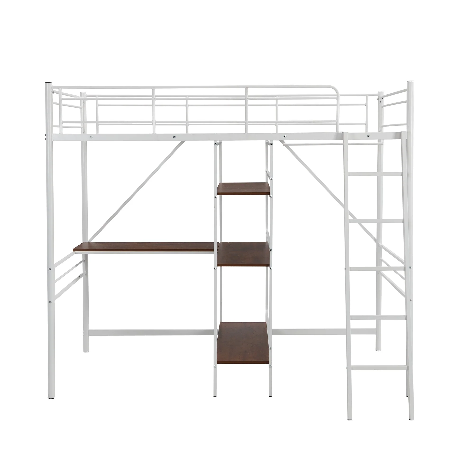 White Twin Size Metal Loft Bed With Desk And Shelves By Homeroots - Image 7