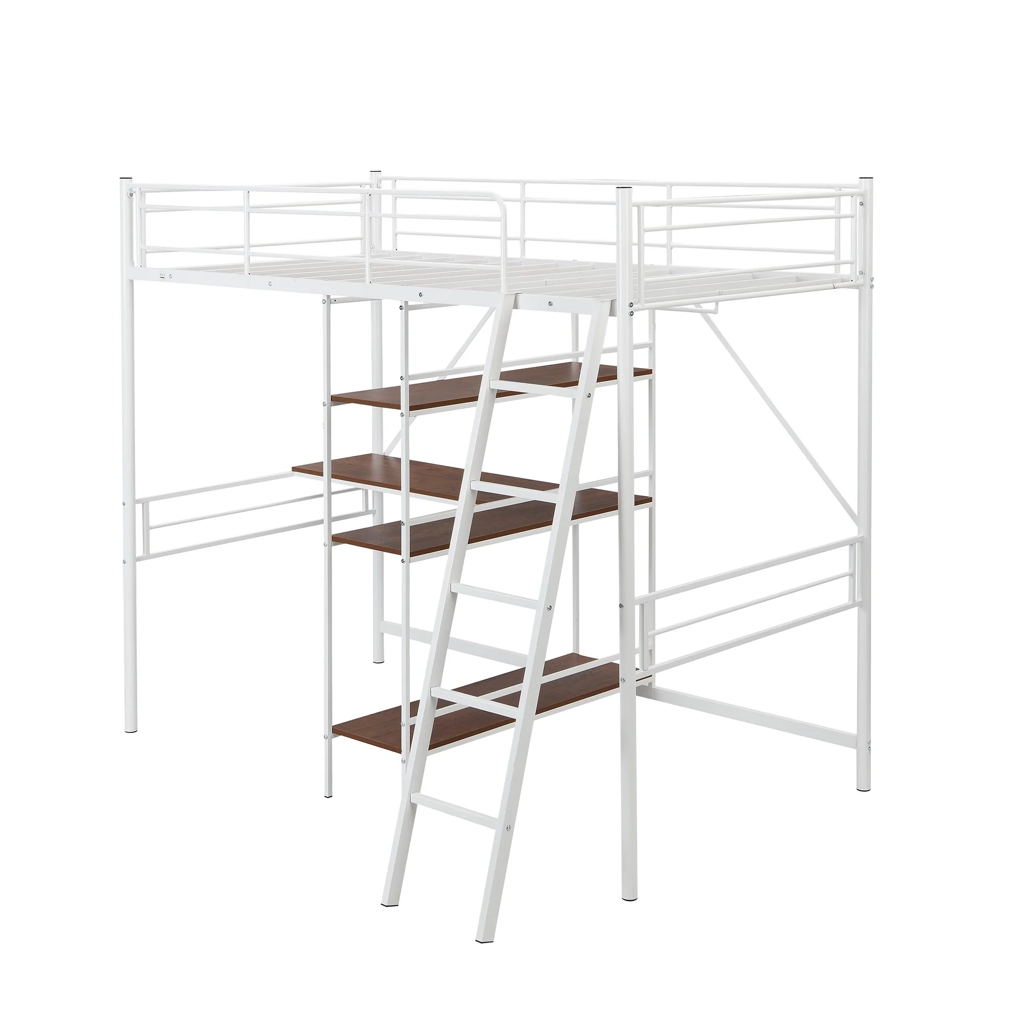 White Twin Size Metal Loft Bed With Desk And Shelves By Homeroots - Image 8