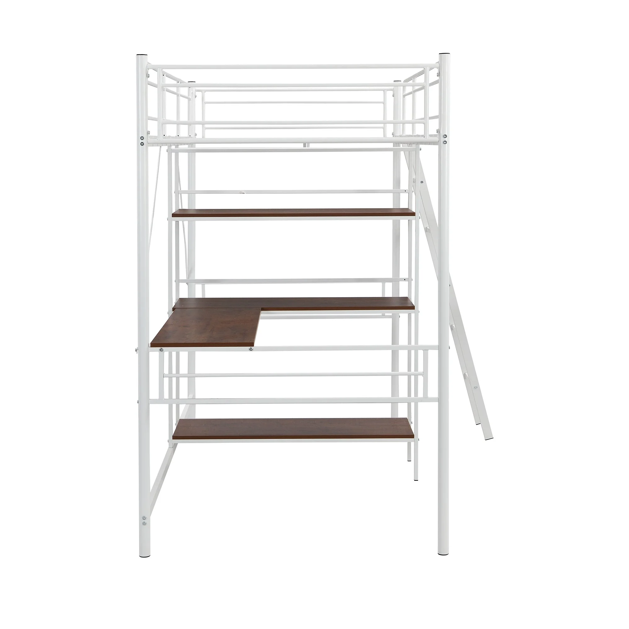 White Twin Size Metal Loft Bed With Desk And Shelves By Homeroots - Image 9