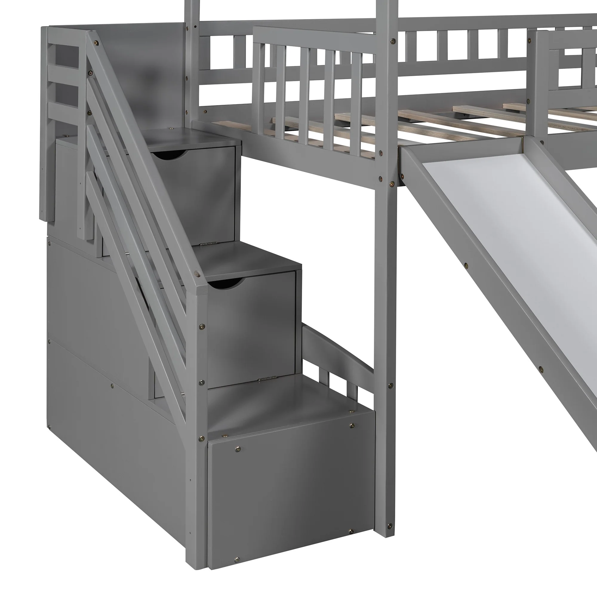 White Twin Size Playhouse Loft Bed With Drawers And Slide By Homeroots - Image 17