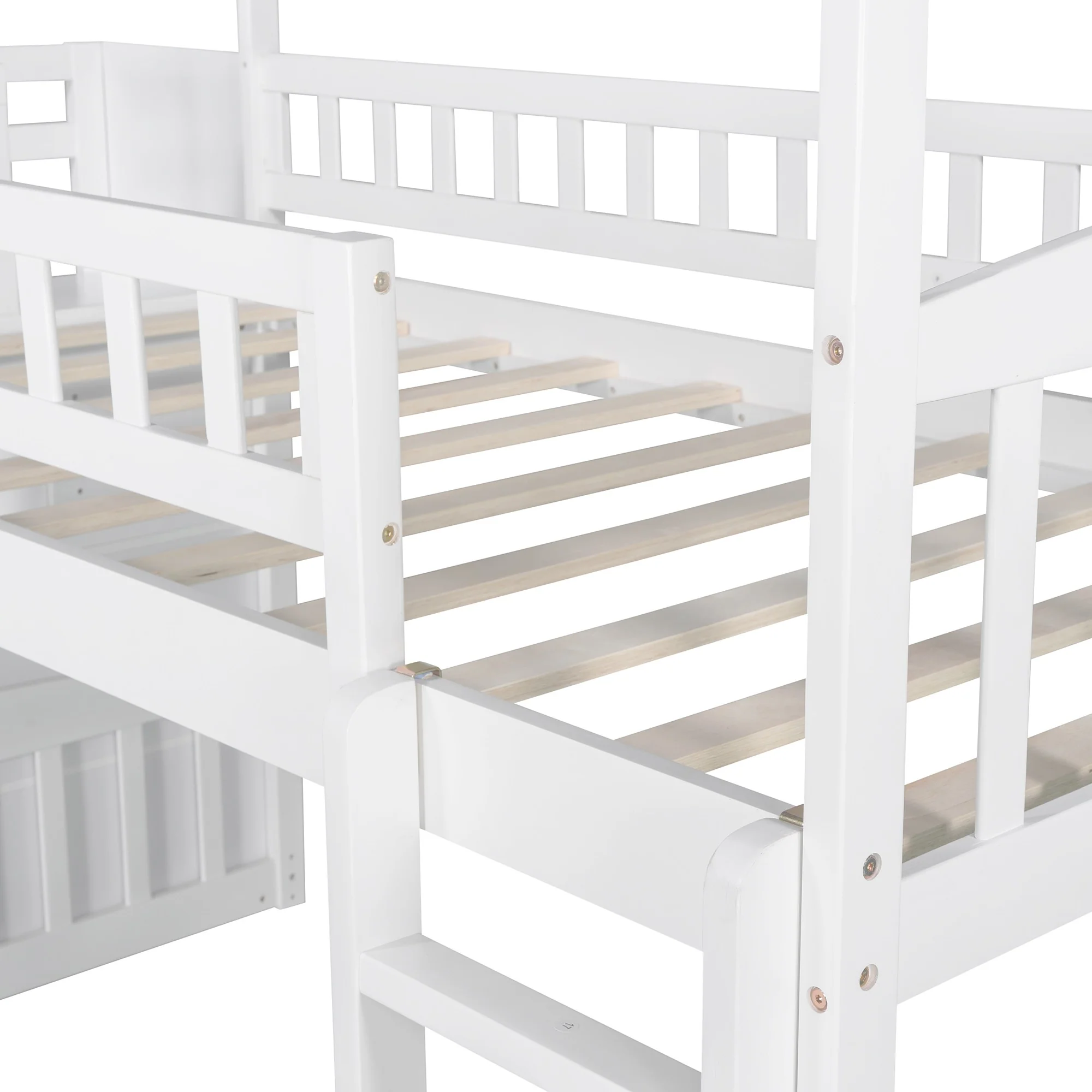 White Twin Size Playhouse Loft Bed With Drawers And Slide By Homeroots - Image 9