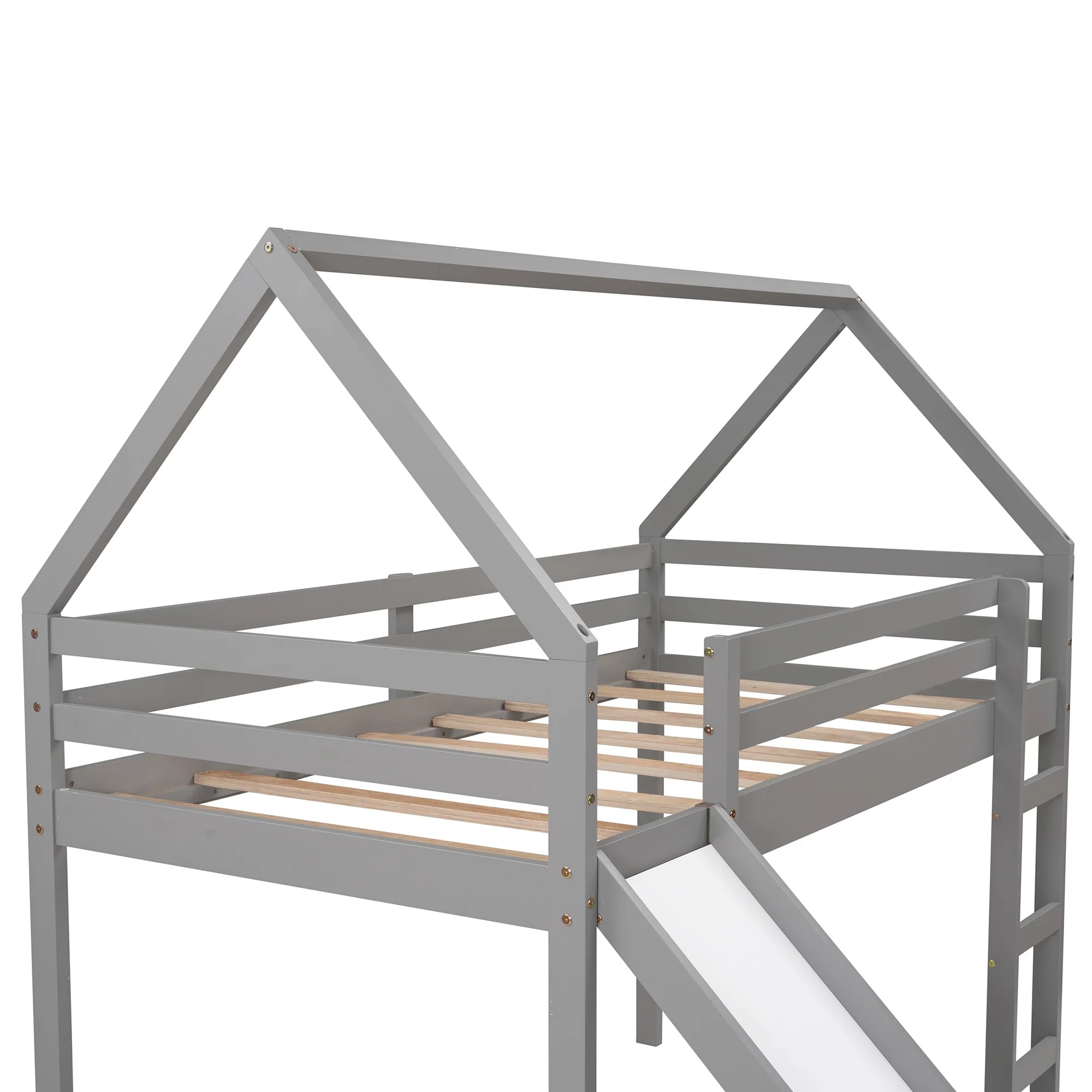 White Twin Size Slide House Loft Bed By Homeroots - Image 17