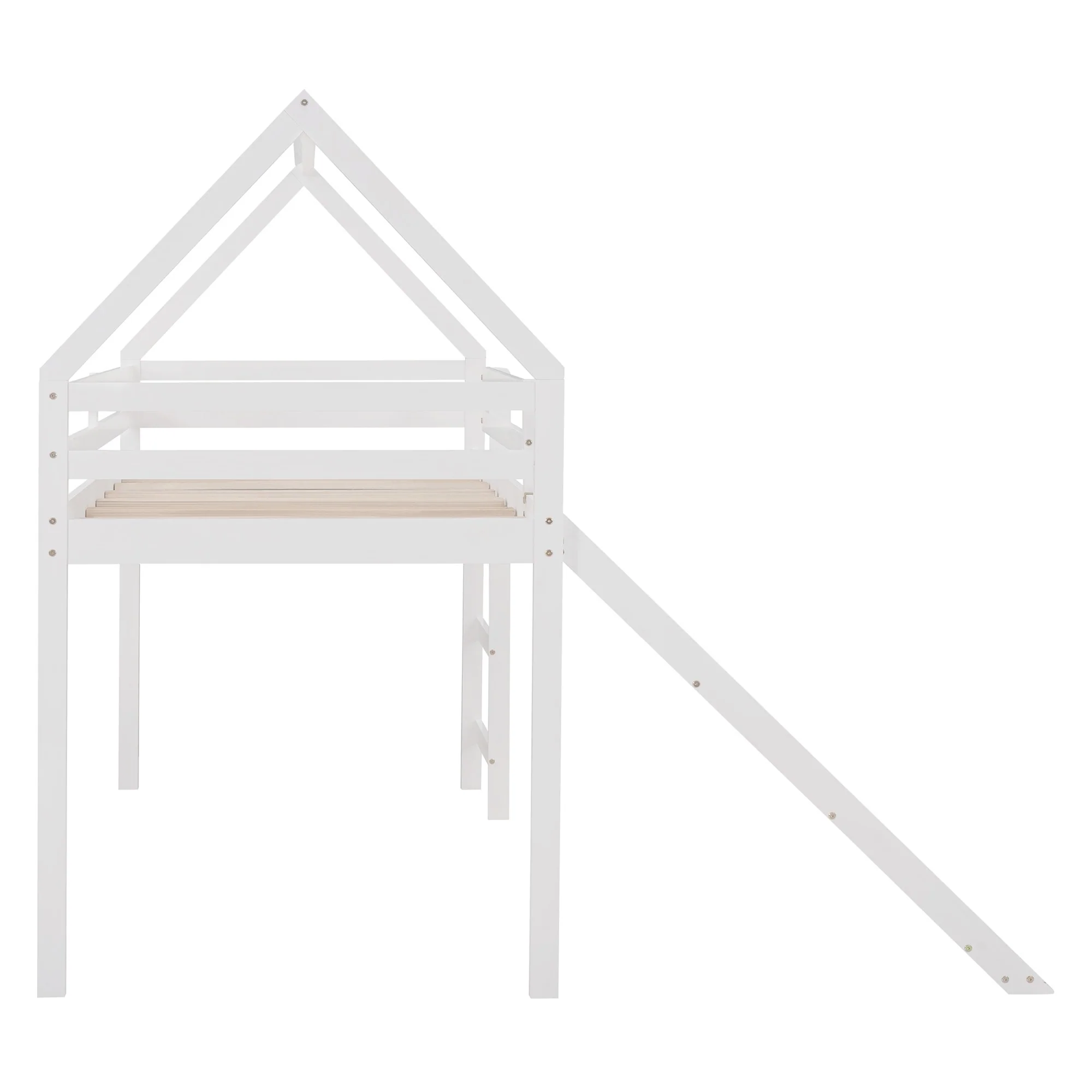 White Twin Size Slide House Loft Bed By Homeroots - Image 6