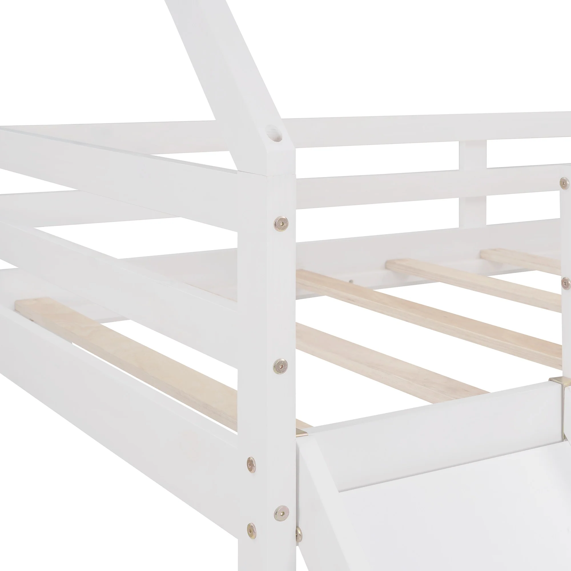 White Twin Size Slide House Loft Bed By Homeroots - Image 9