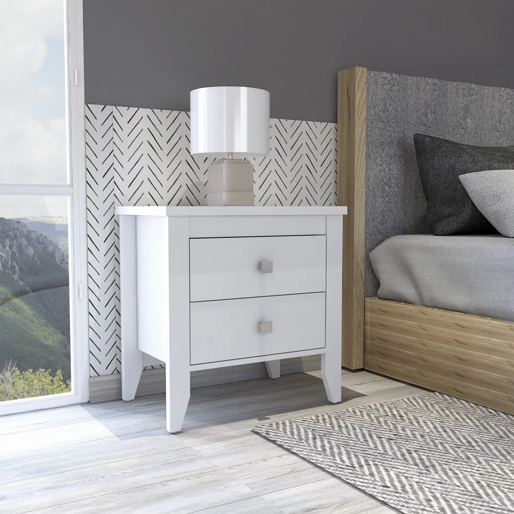 White Two Drawer Faux Wood Nightstand By Homeroots - Image 8