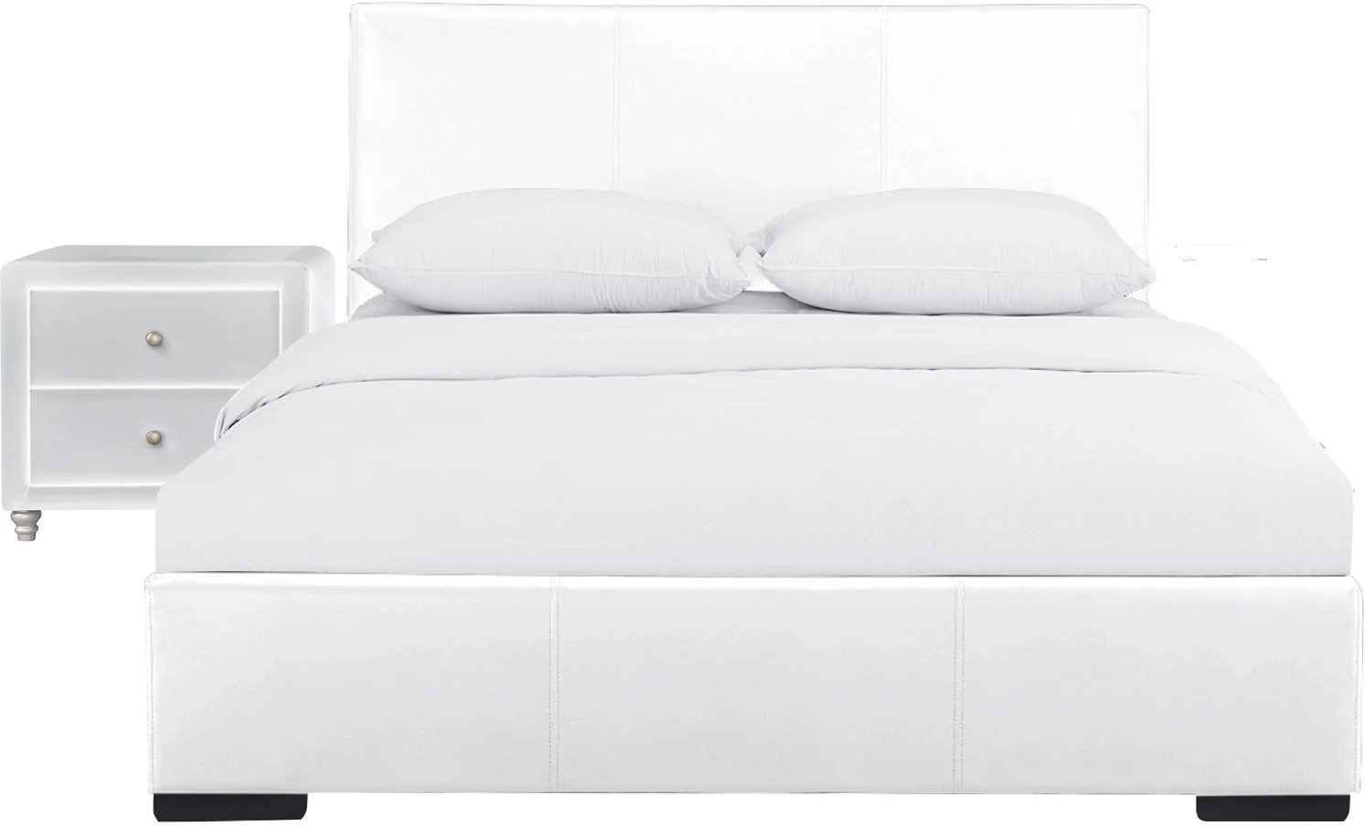 White Upholstered Twin Platform Bed With Nightstand By Homeroots - Image 2