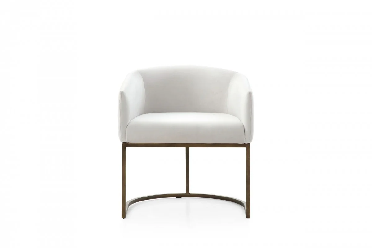 White Velvet Brass Modern Dining Chair By Homeroots - Image 3