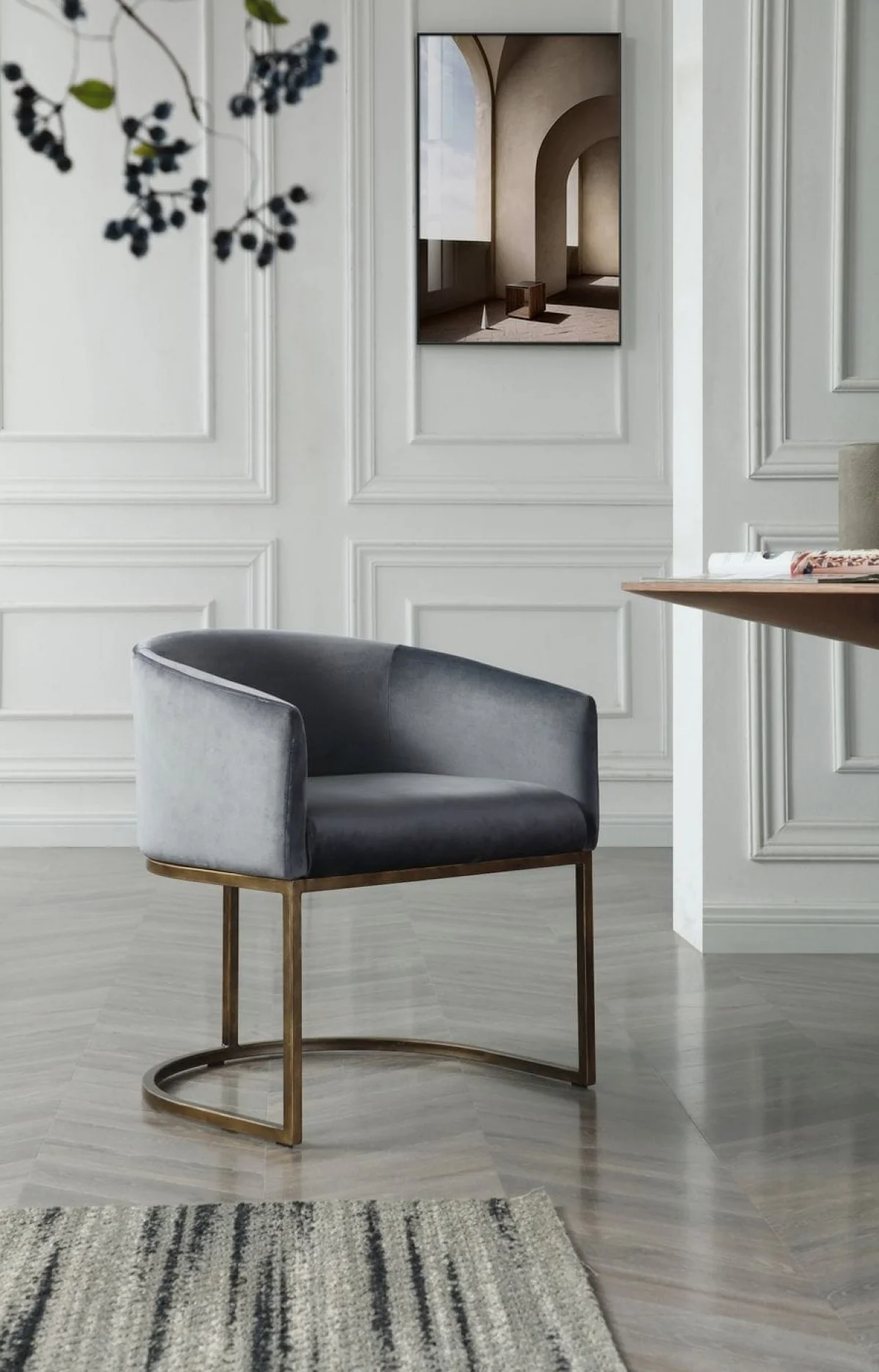 White Velvet Brass Modern Dining Chair By Homeroots - Image 9