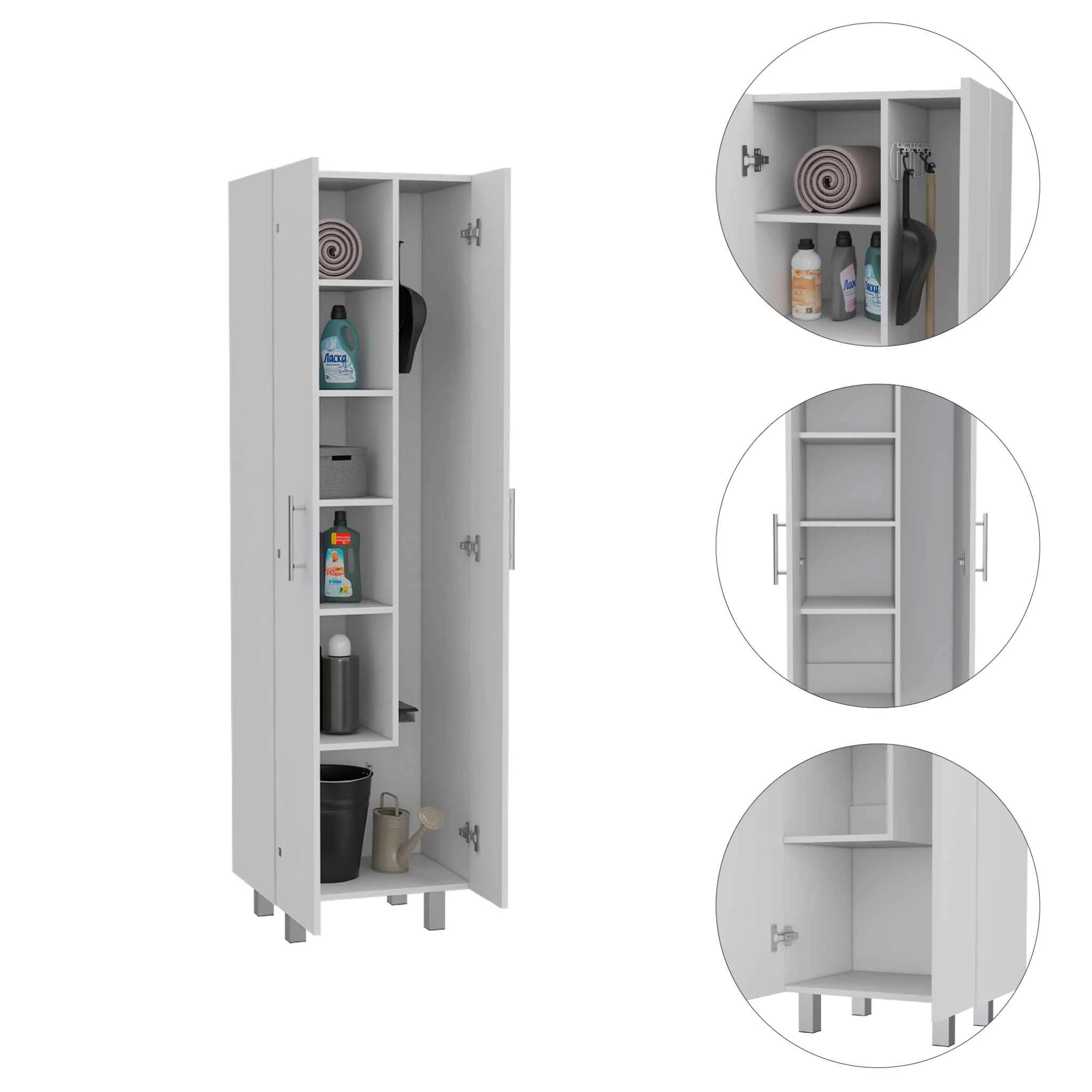 White Versatile Tall Pantry Or Laundry Cabinet By Homeroots - Image 4