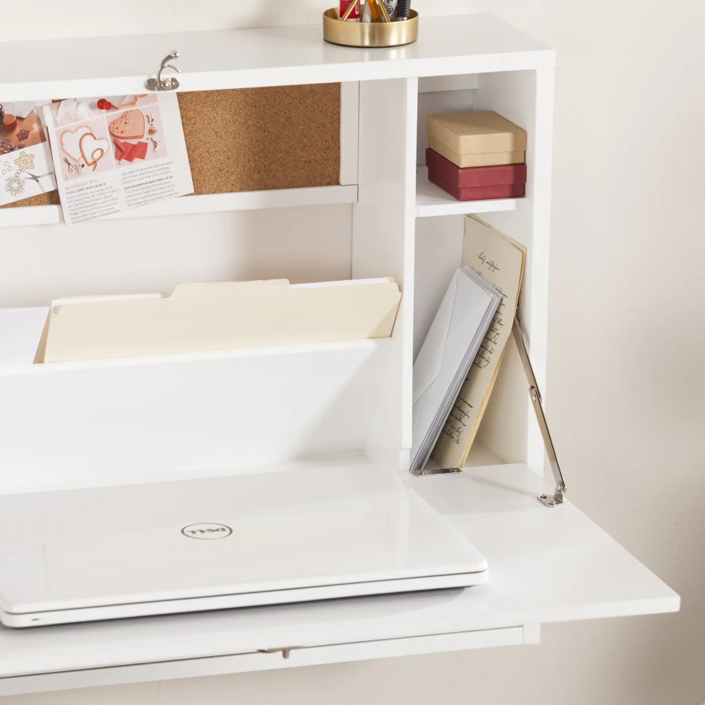 White Wall Mount Folding Desk By Homeroots - Image 2
