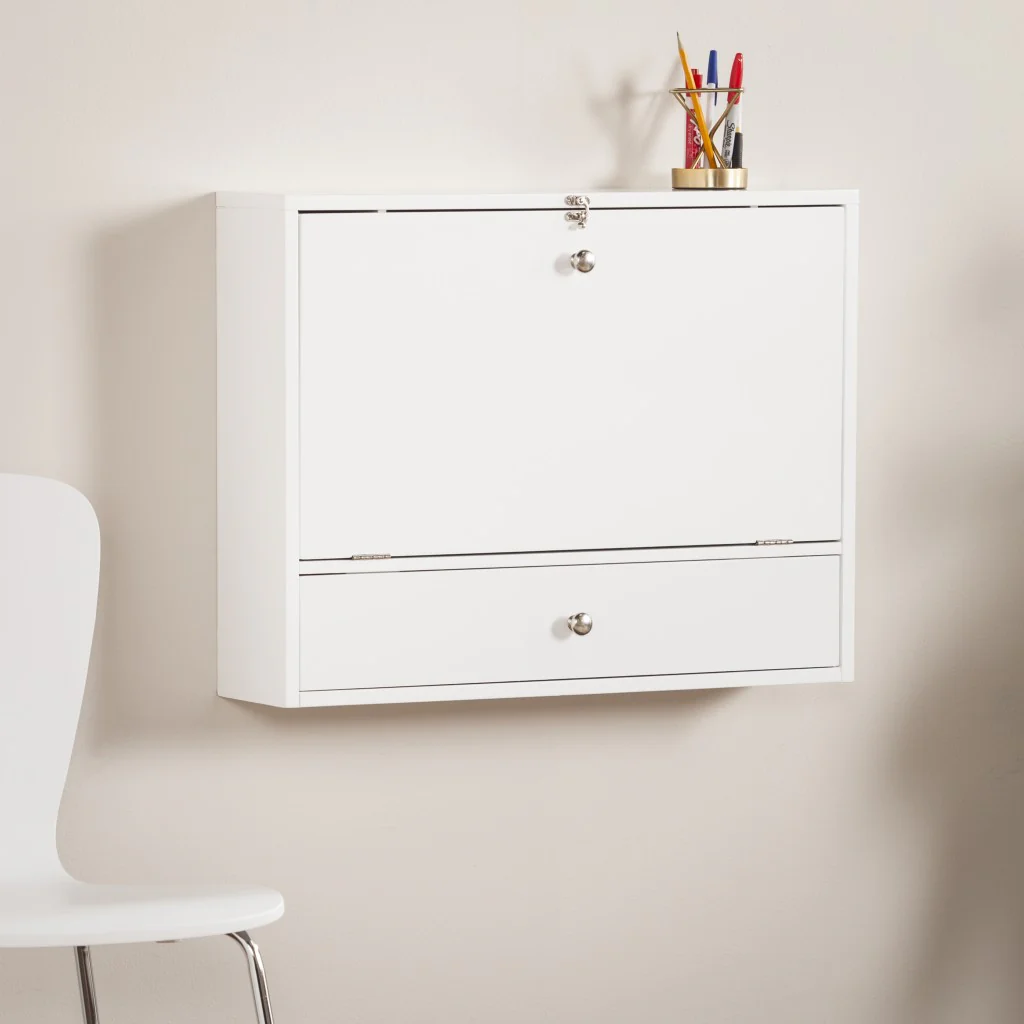 White Wall Mount Folding Desk By Homeroots - Image 3