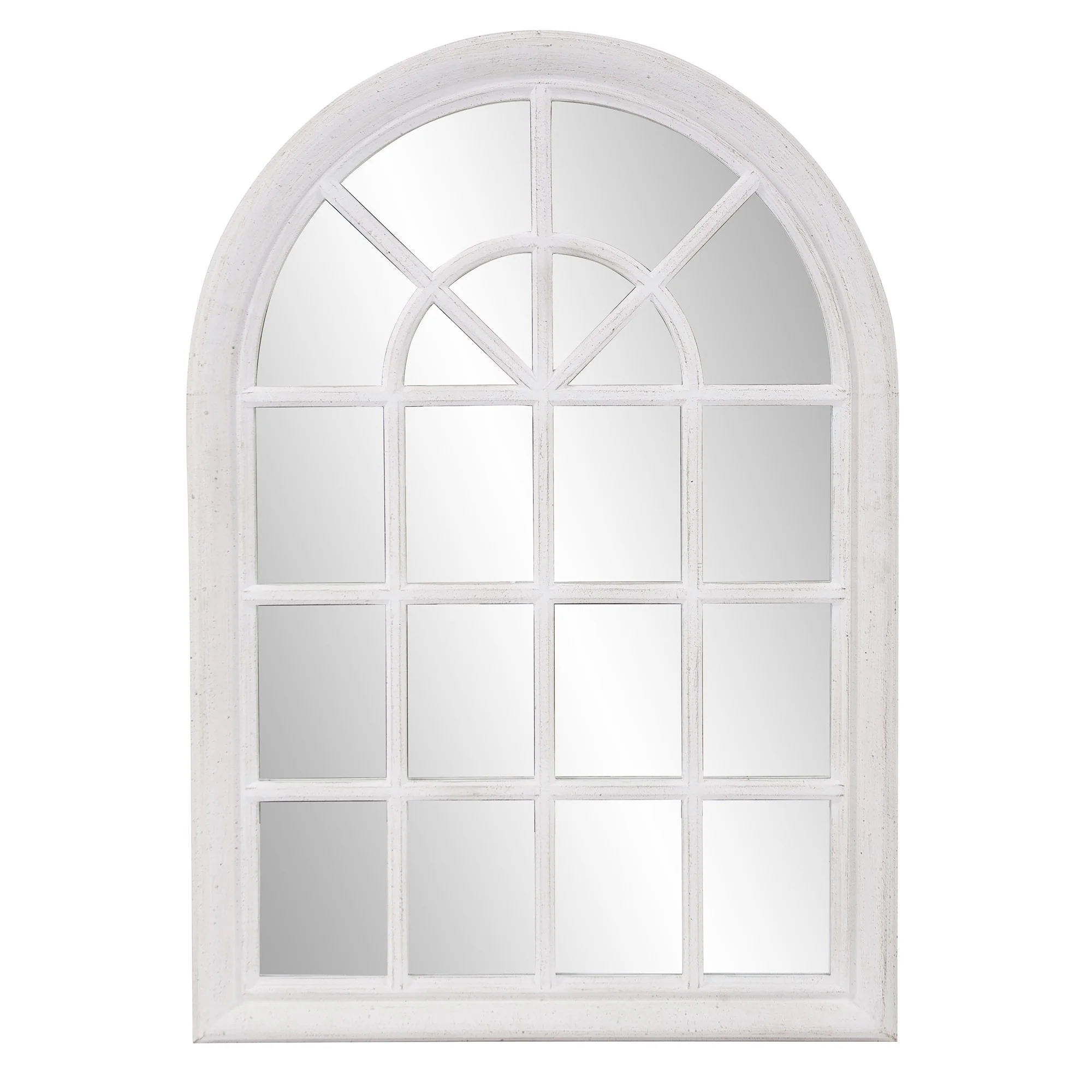 White Washed Mirror with Arched Panel Window Design By Homeroots - Image 2