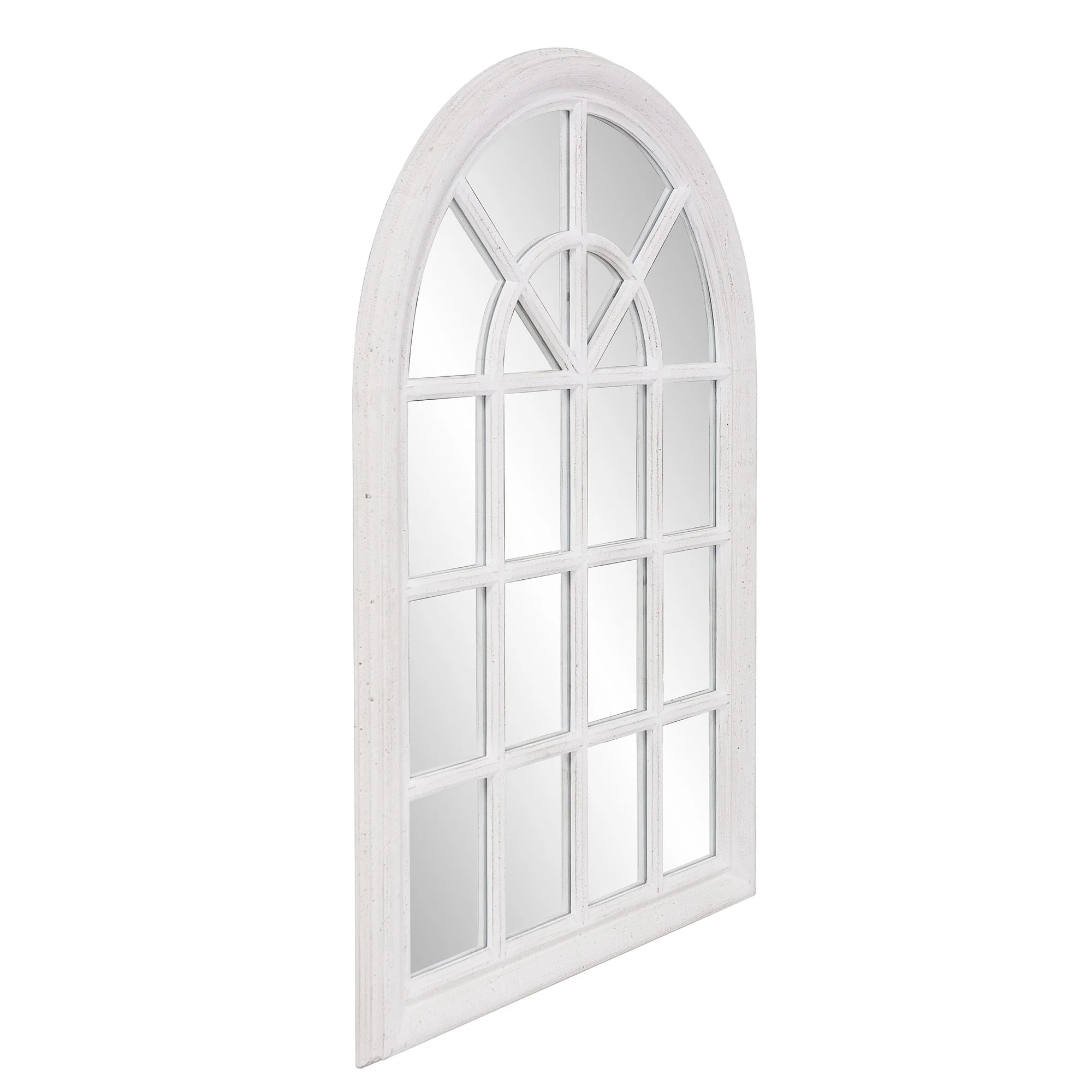 White Washed Mirror with Arched Panel Window Design By Homeroots - Image 3
