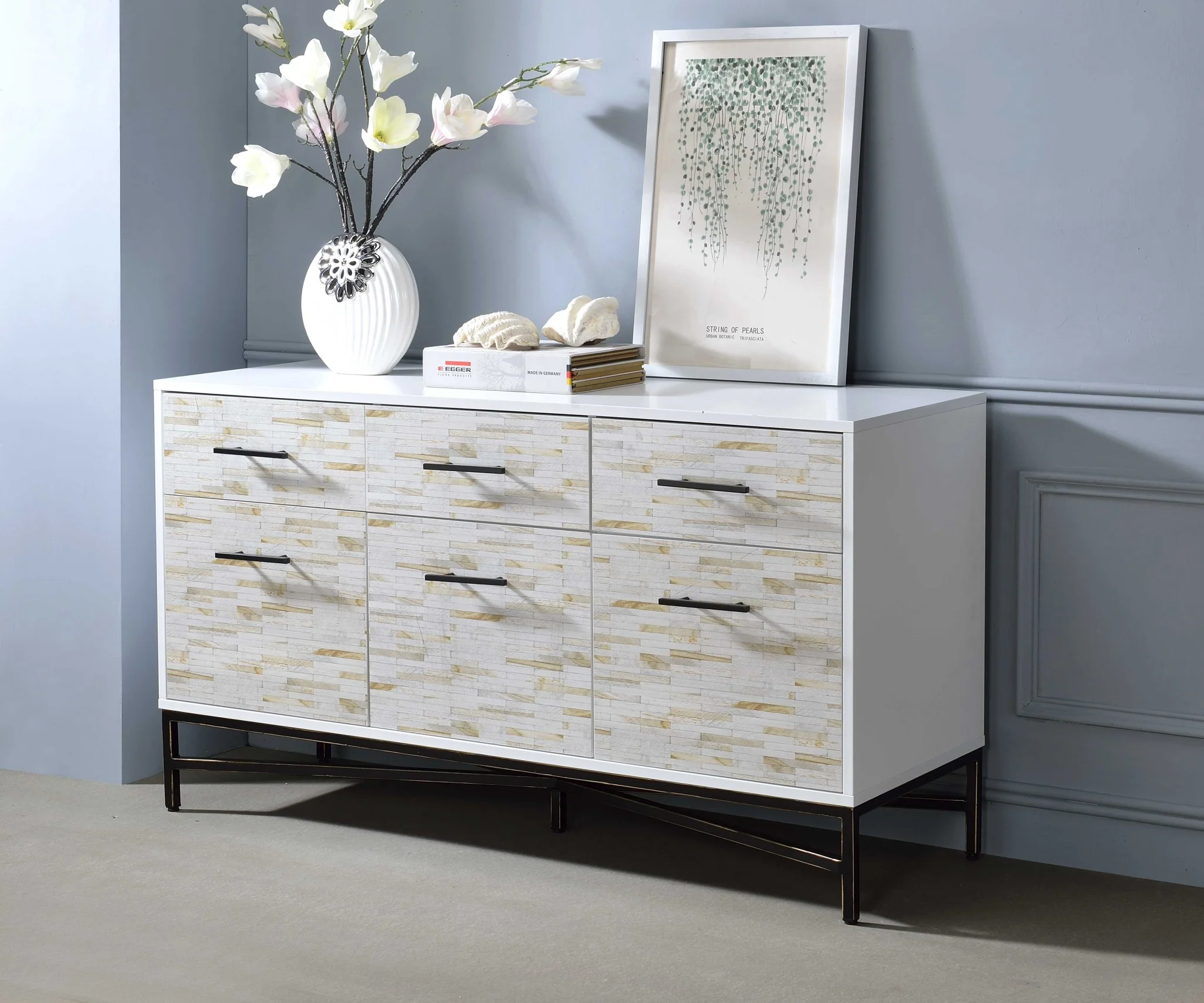 White Weathered Wood Pattern Metal Console Table By Homeroots - Image 2