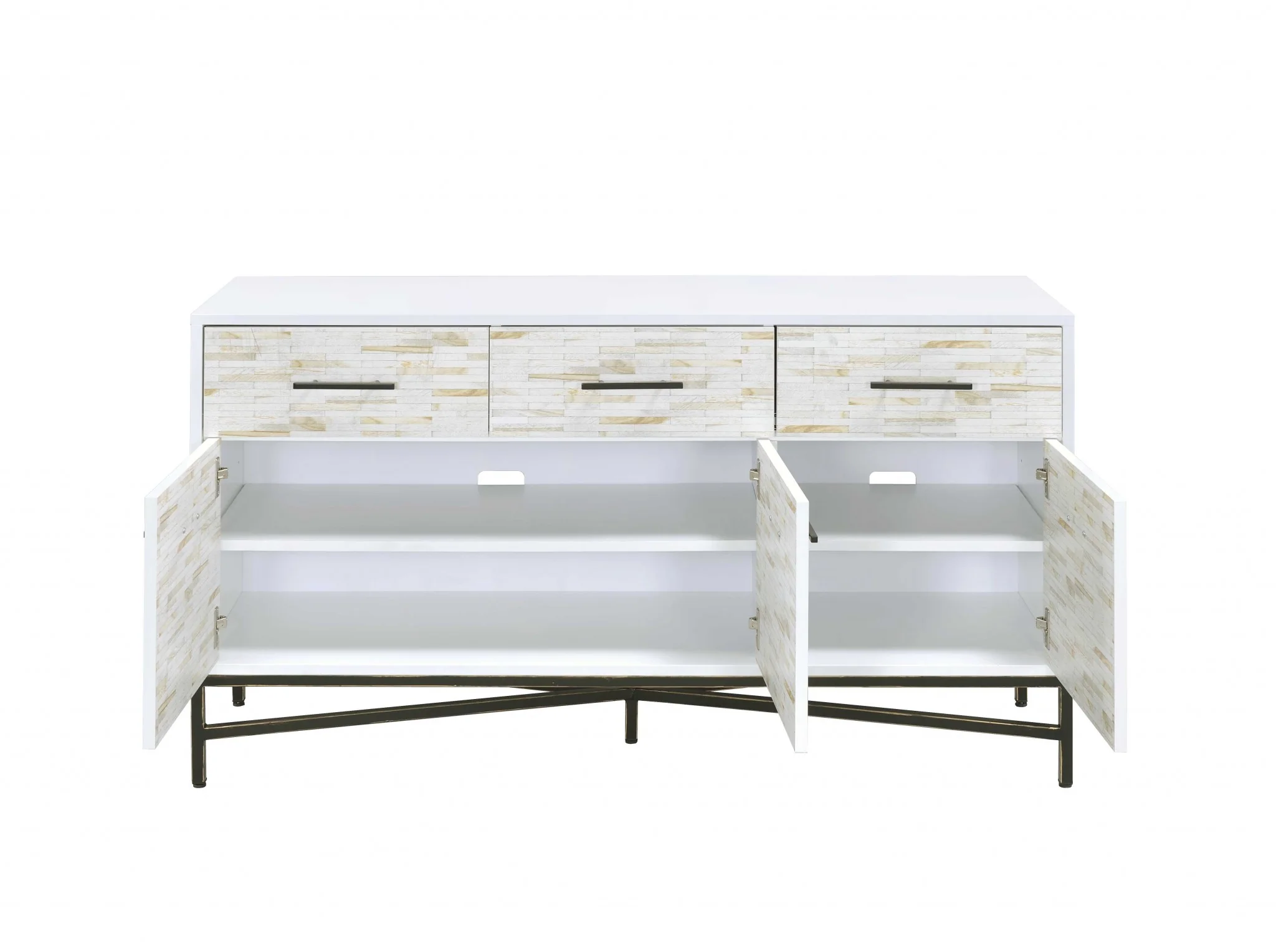 White Weathered Wood Pattern Metal Console Table By Homeroots - Image 3