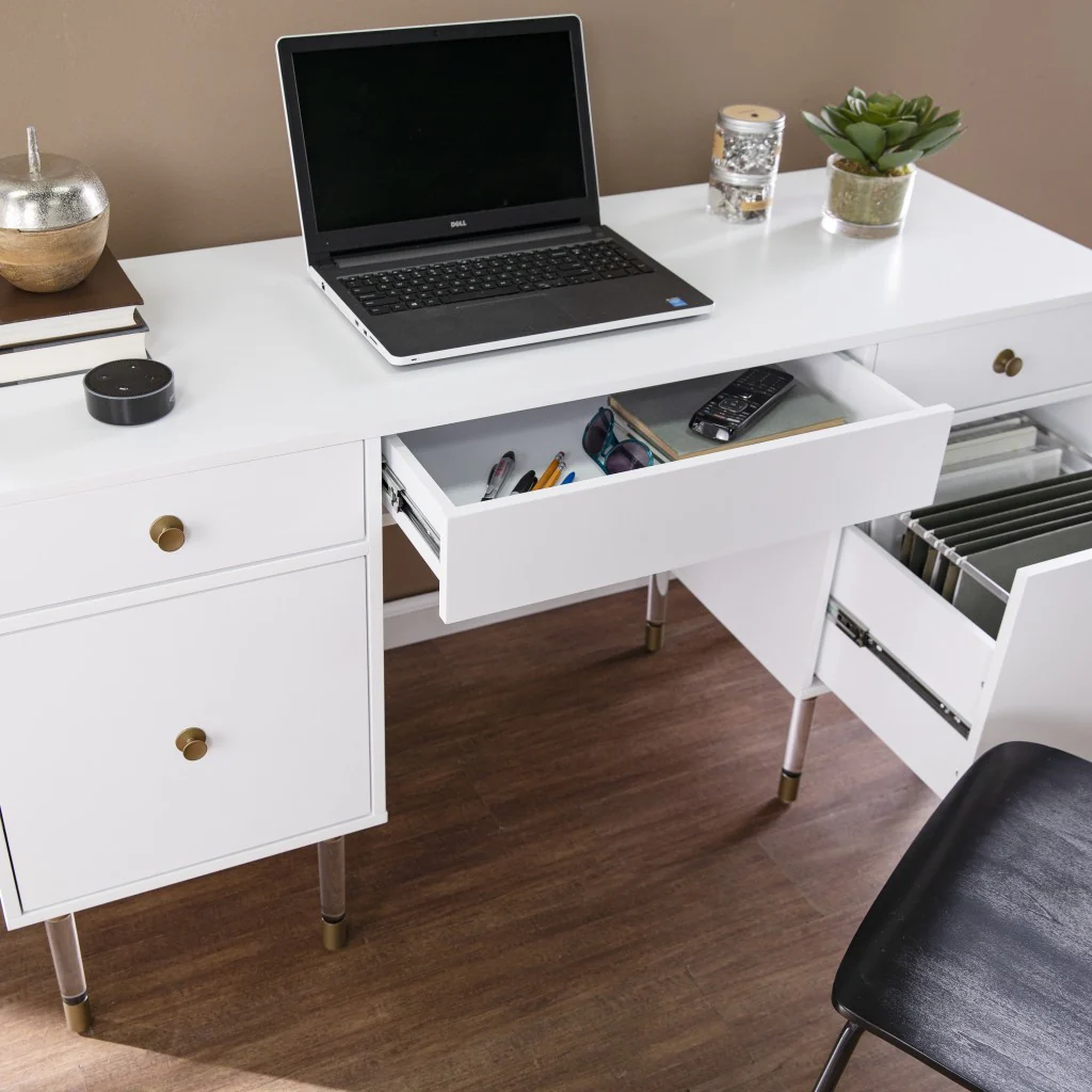 White Wood and Acrylic Writing Desk By Homeroots - Image 2