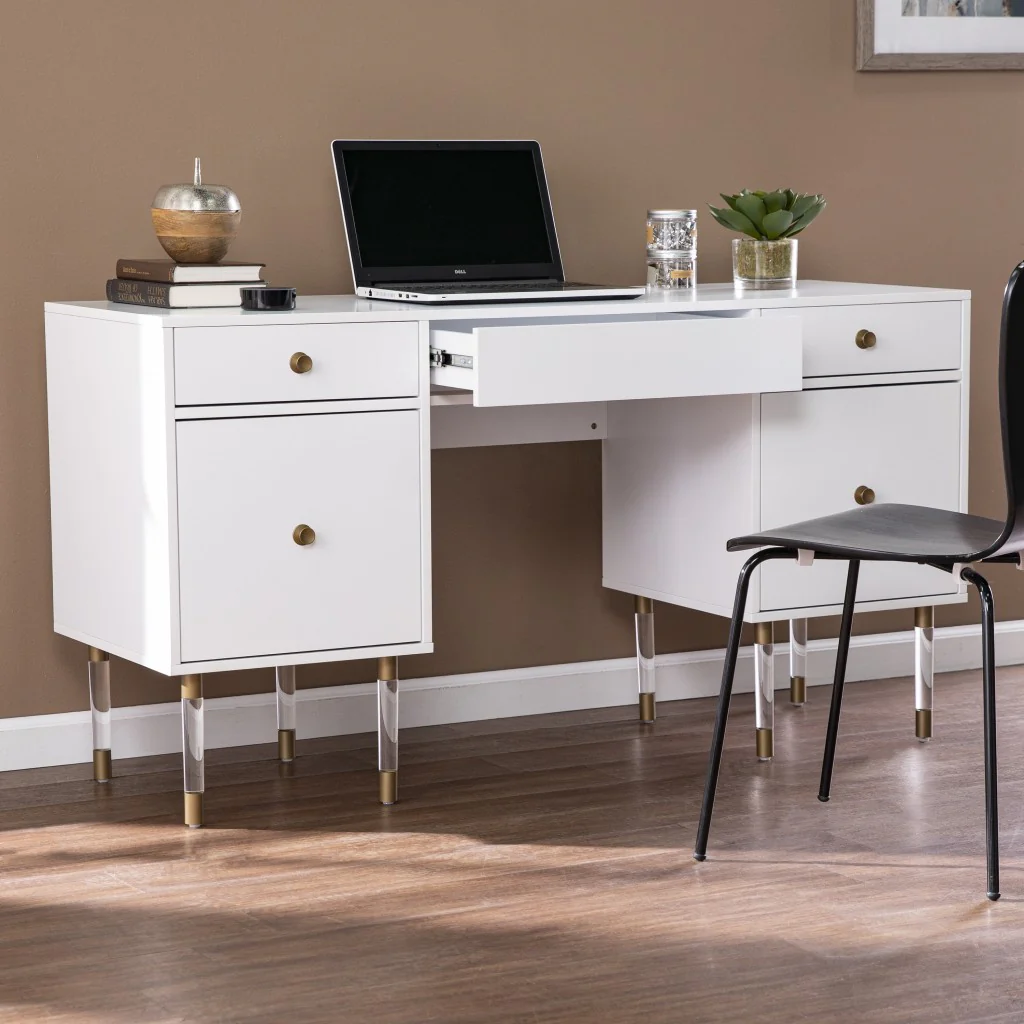 White Wood and Acrylic Writing Desk By Homeroots - Image 3