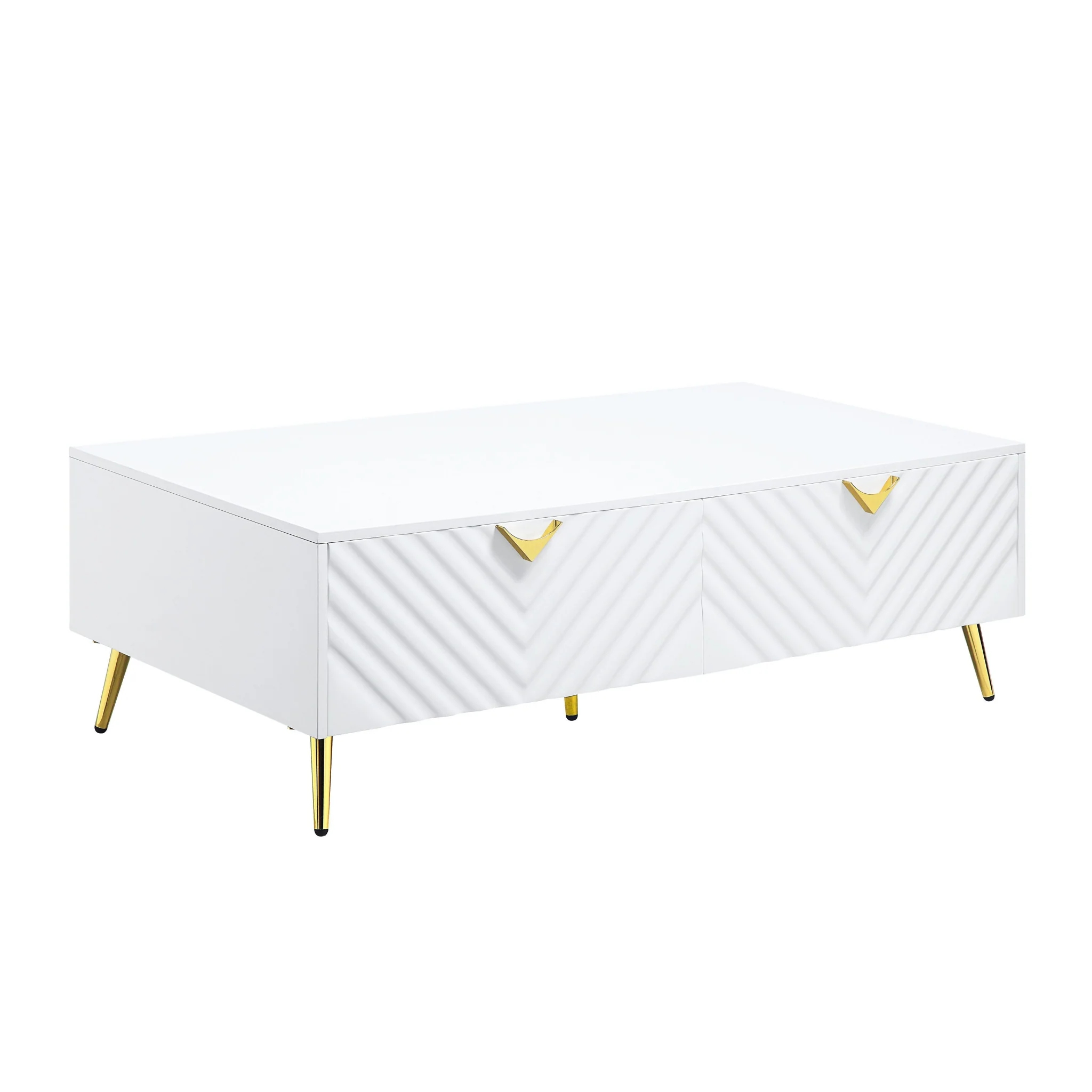 White Wood And Metal Coffee Table With Four Drawers By Homeroots - Image 2