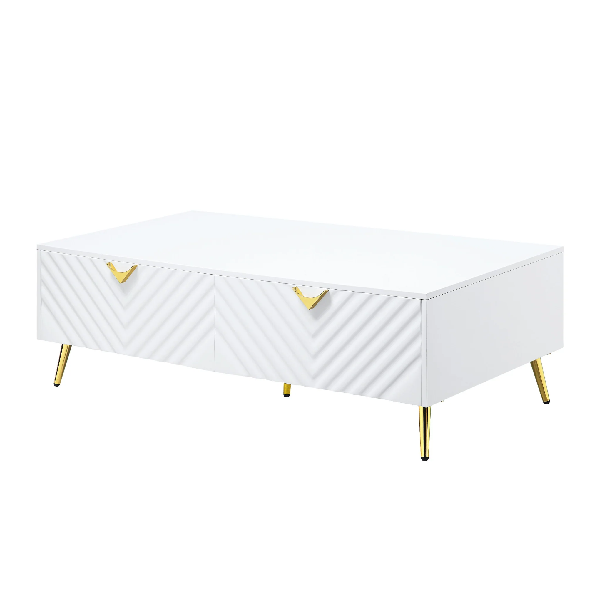 White Wood And Metal Coffee Table With Four Drawers By Homeroots - Image 3